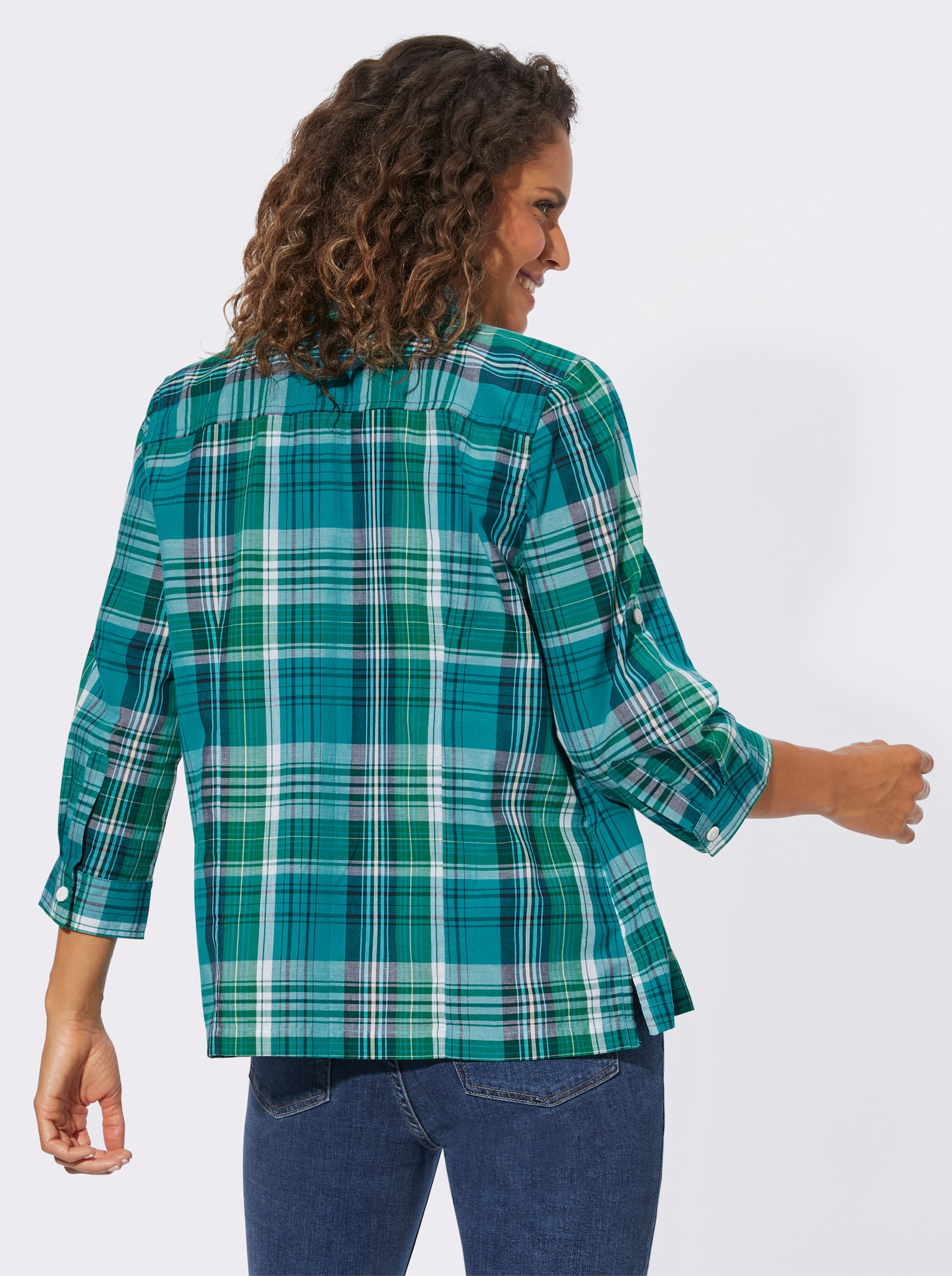 Blusenset Bluse und Top im Set - türkis-kariert