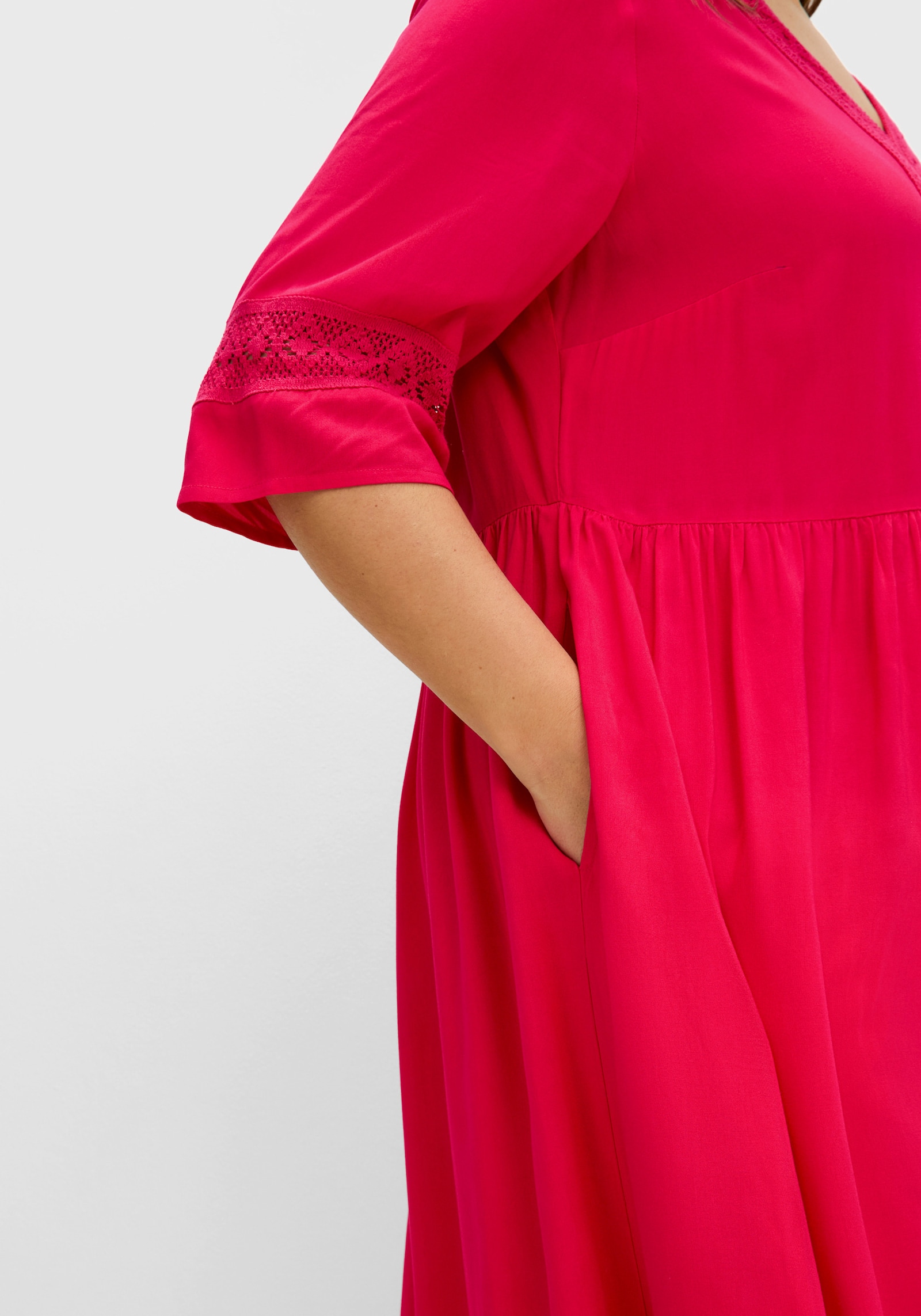 sheego A-Linien-Kleid mit Häkelspitze - pink