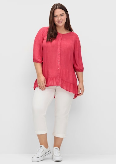 sheego Kurzarmbluse mit Volants am Saum - sorbet pink