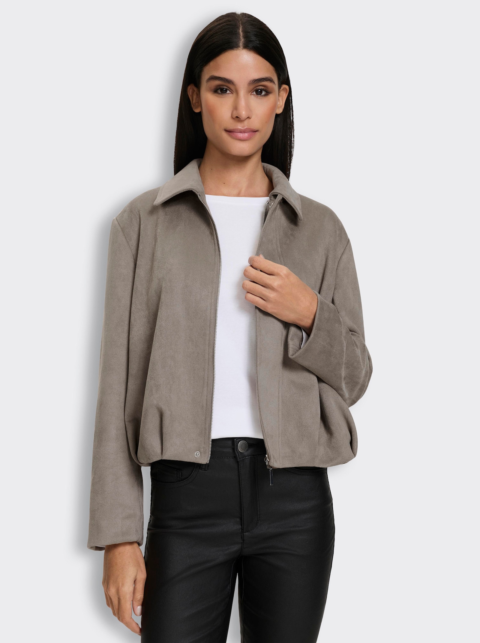 heine Lederimitat-Blazer in Blouson-Form - taupe