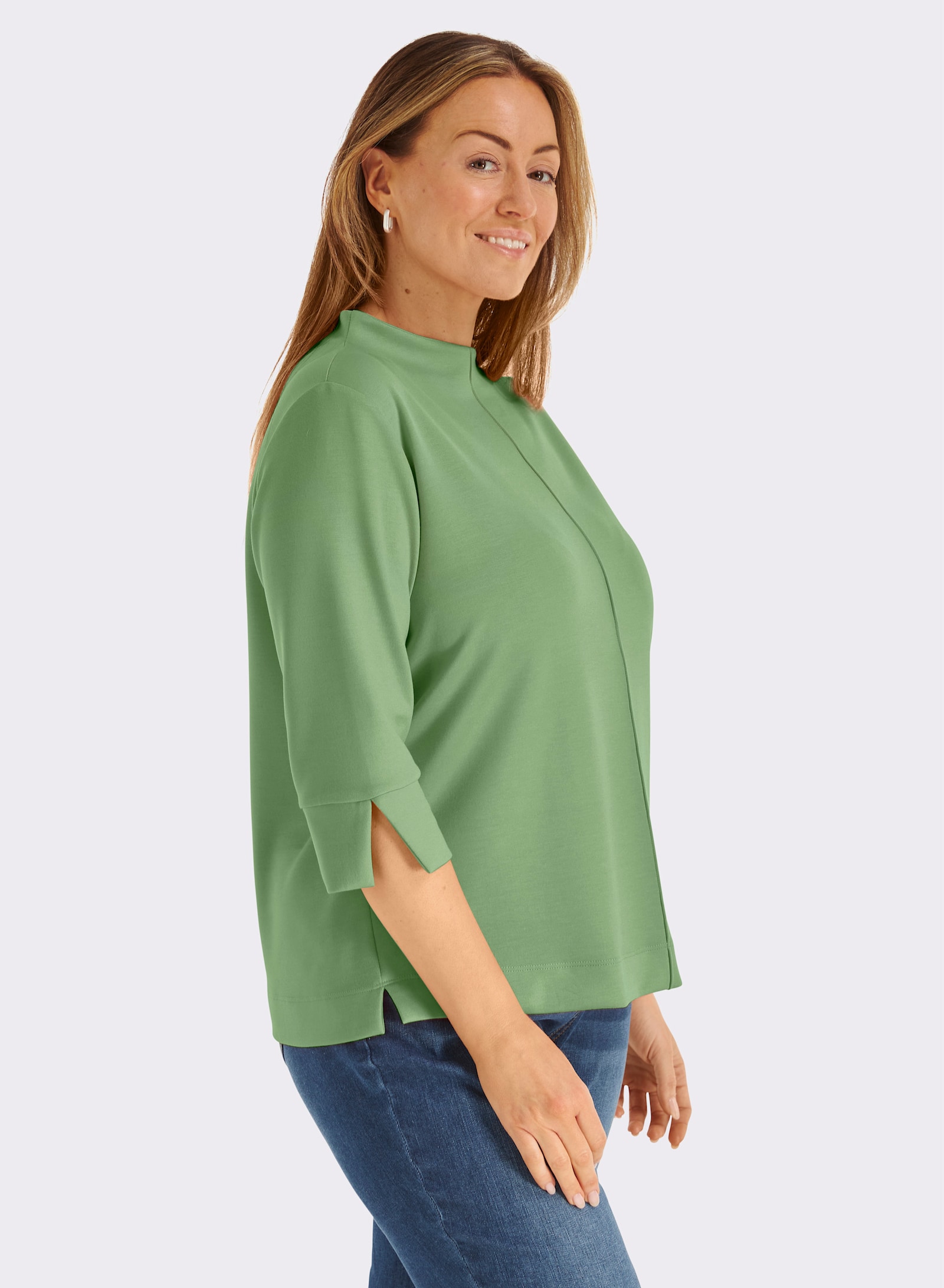 Stehkragenshirt mit 3/4-Ärmeln - reseda