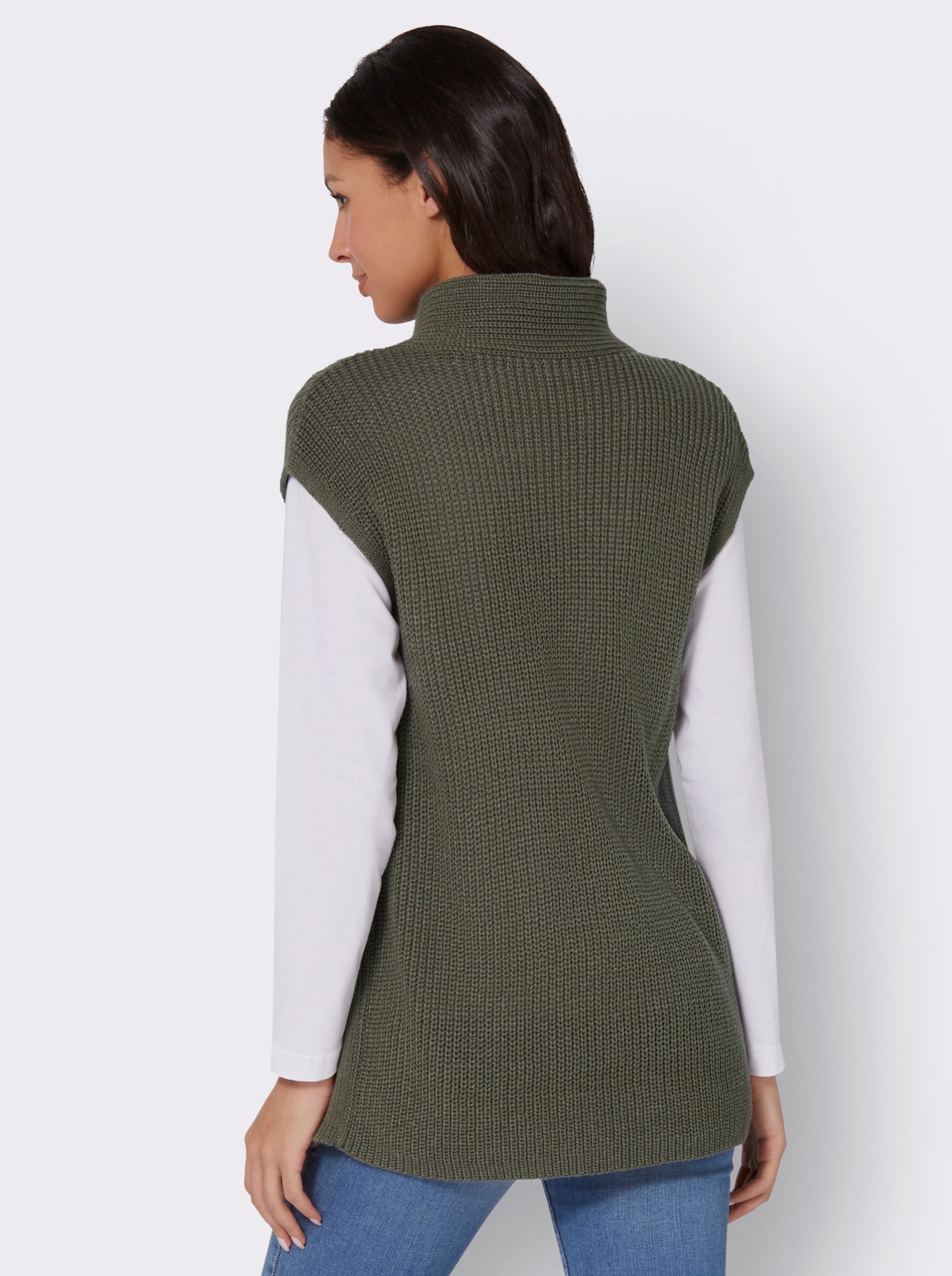 Mouwloos vest met opstaande kraag - kaki