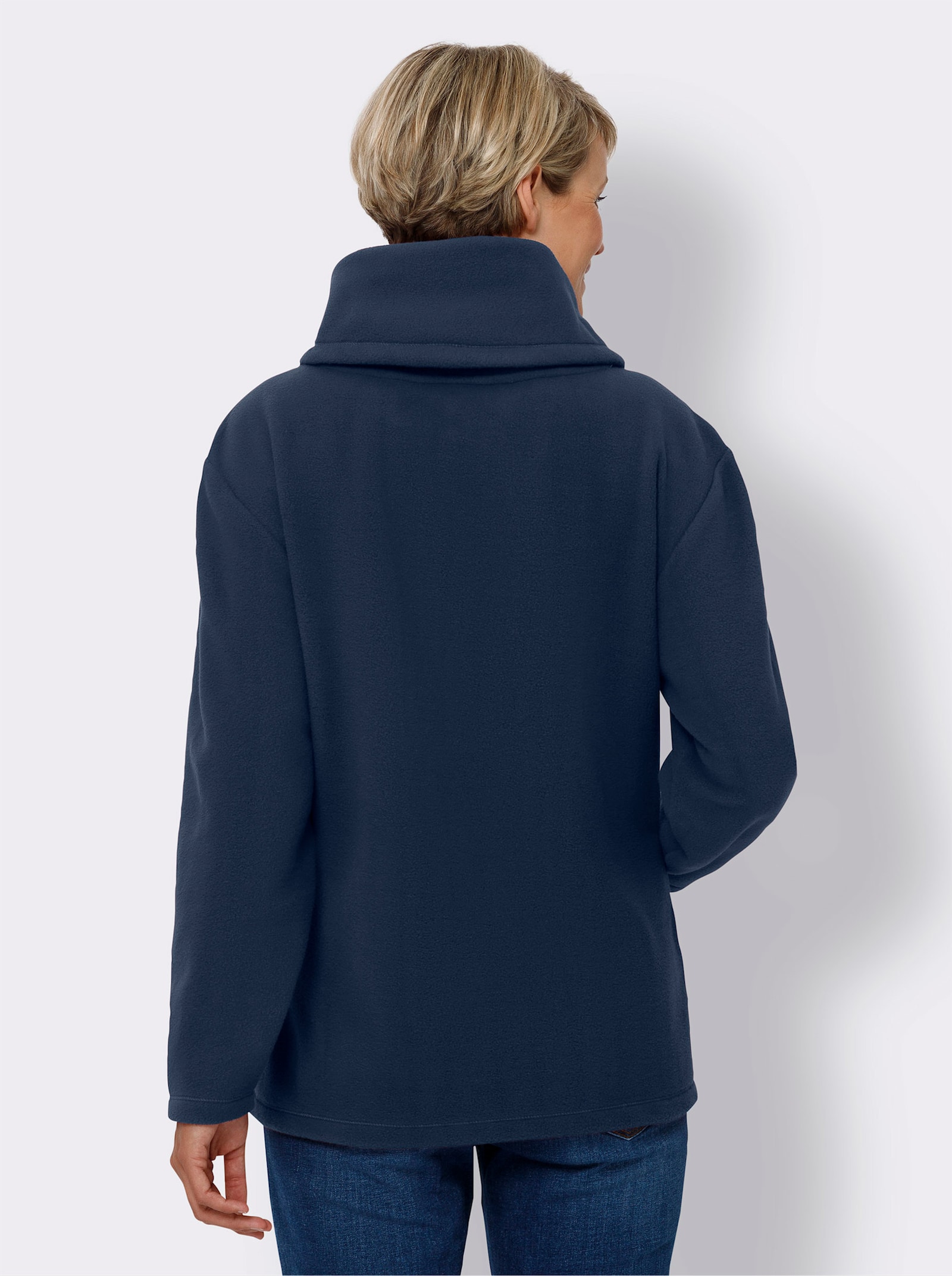 Fleeceshirt mit weitem Rollkragen - dunkelblau
