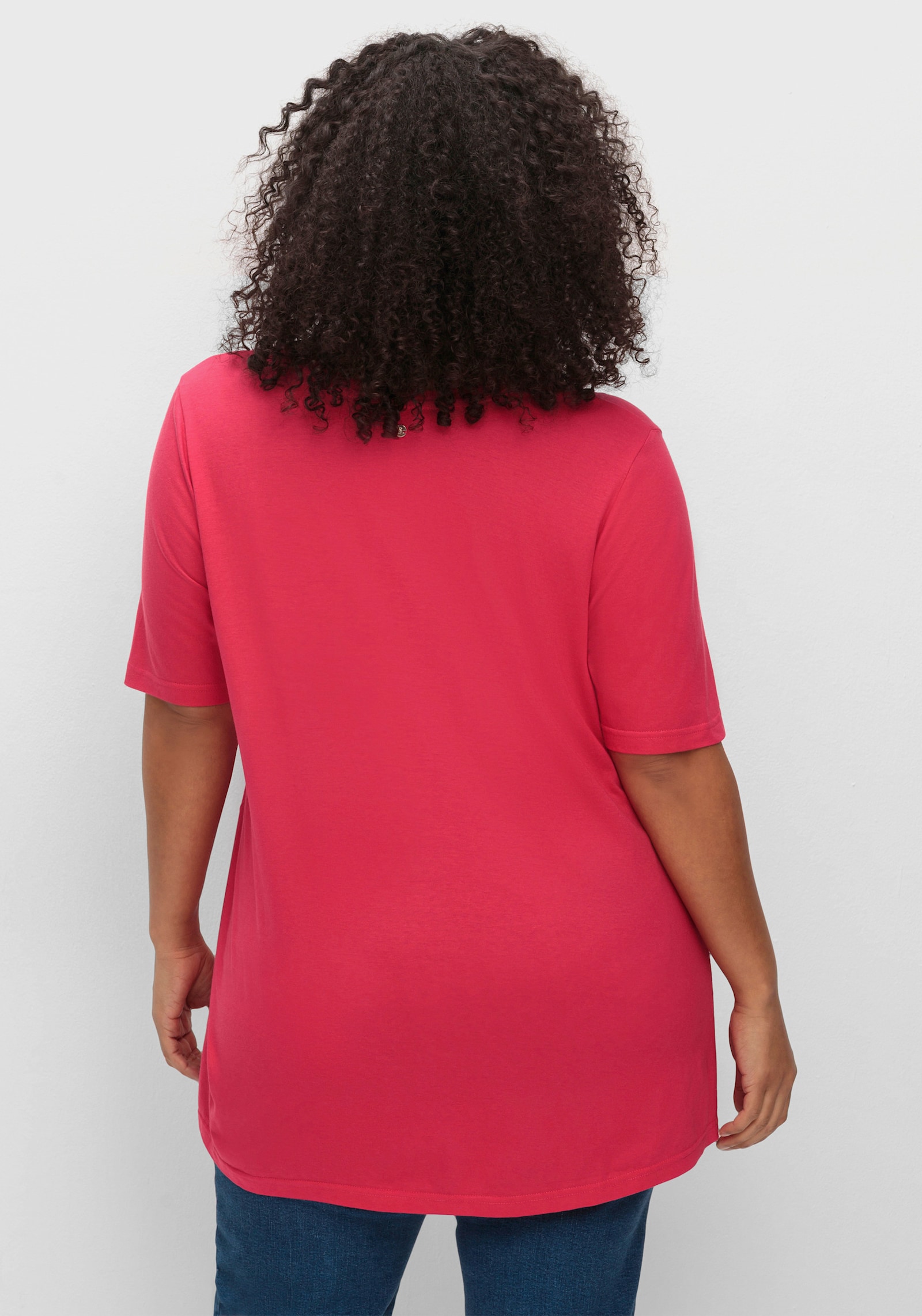 sheego T-Shirt in A-Linie, mit Kellerfalte am Ausschnitt - magenta