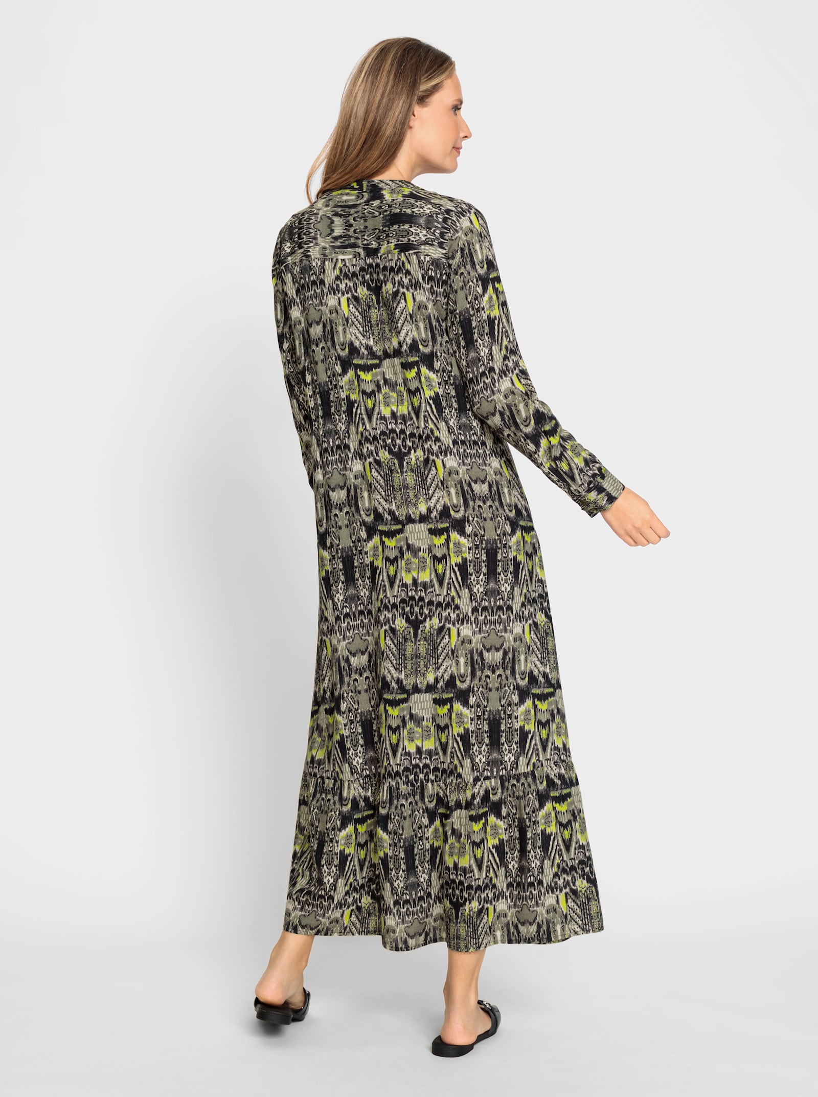 heine Druckkleid mit Tunnelzug auf Taillenhöhe - khaki-schwarz-bedruckt