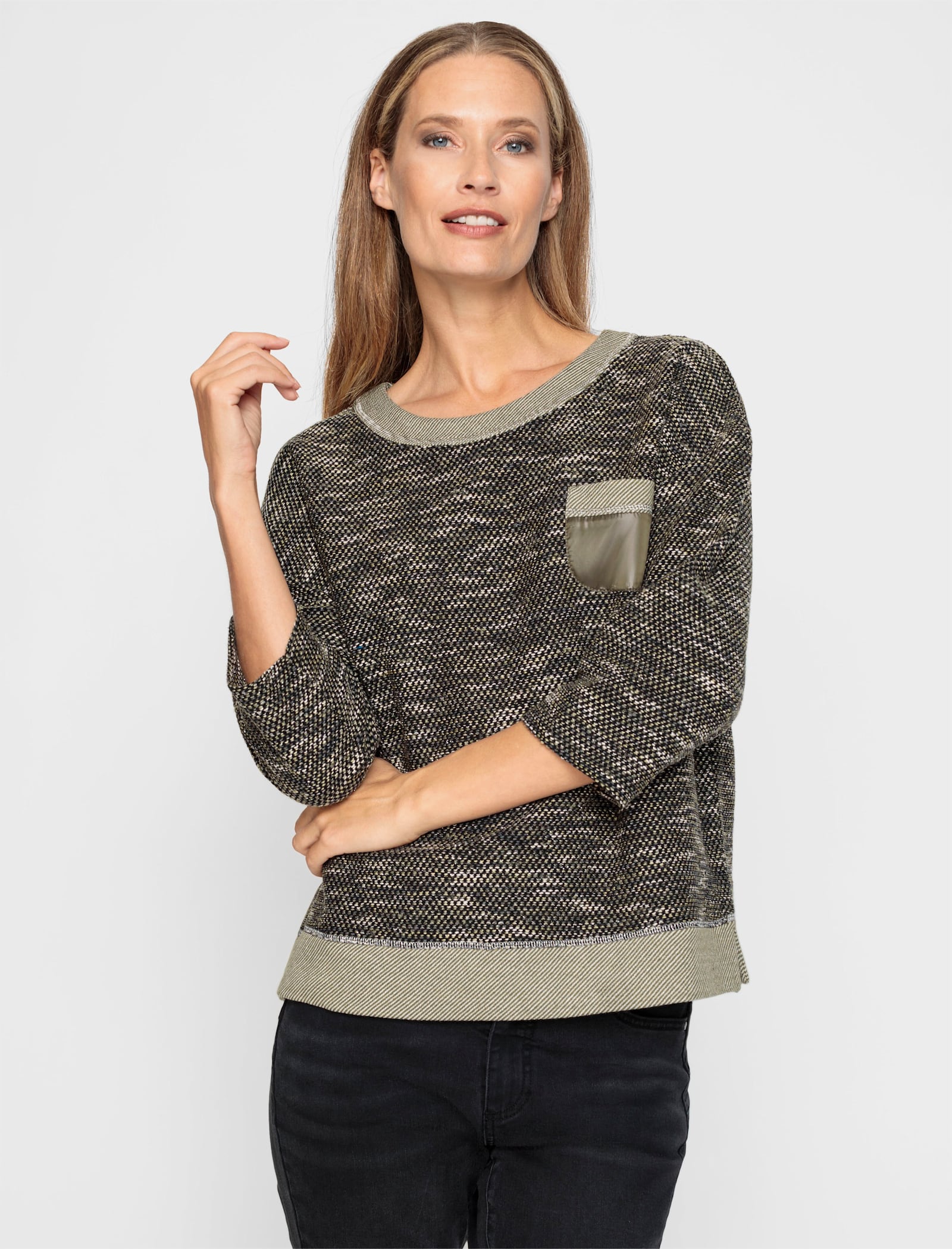 heine 3/4 Arm-Pullover mit Kontrast-Blenden - khaki-meliert