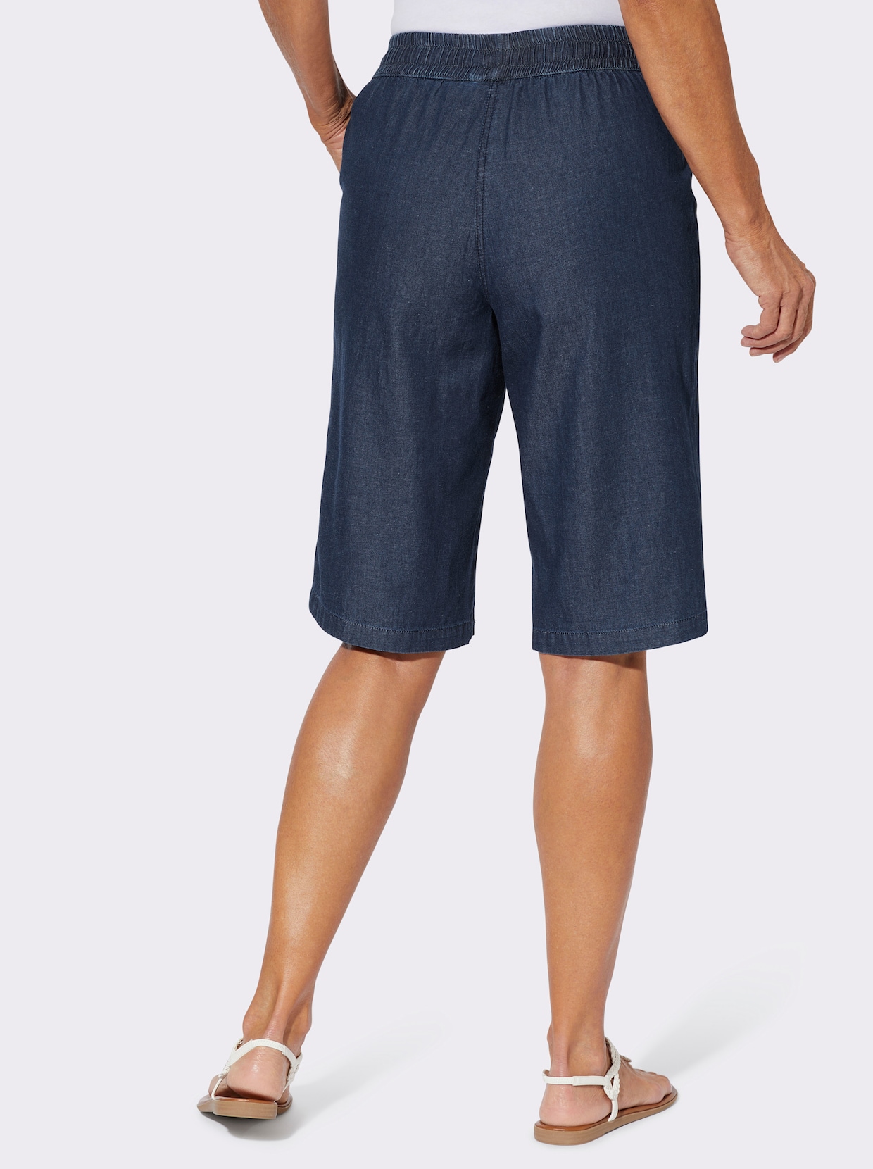 Jeansbermudas mit gesmoktem Dehnbund - blue-stone-washed