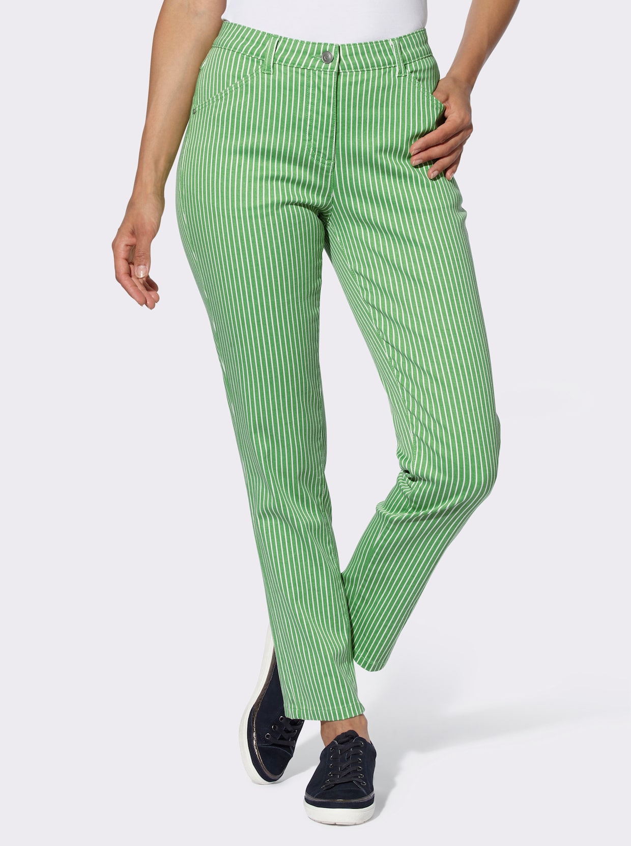 jeans - appelgroen/wit gestreept