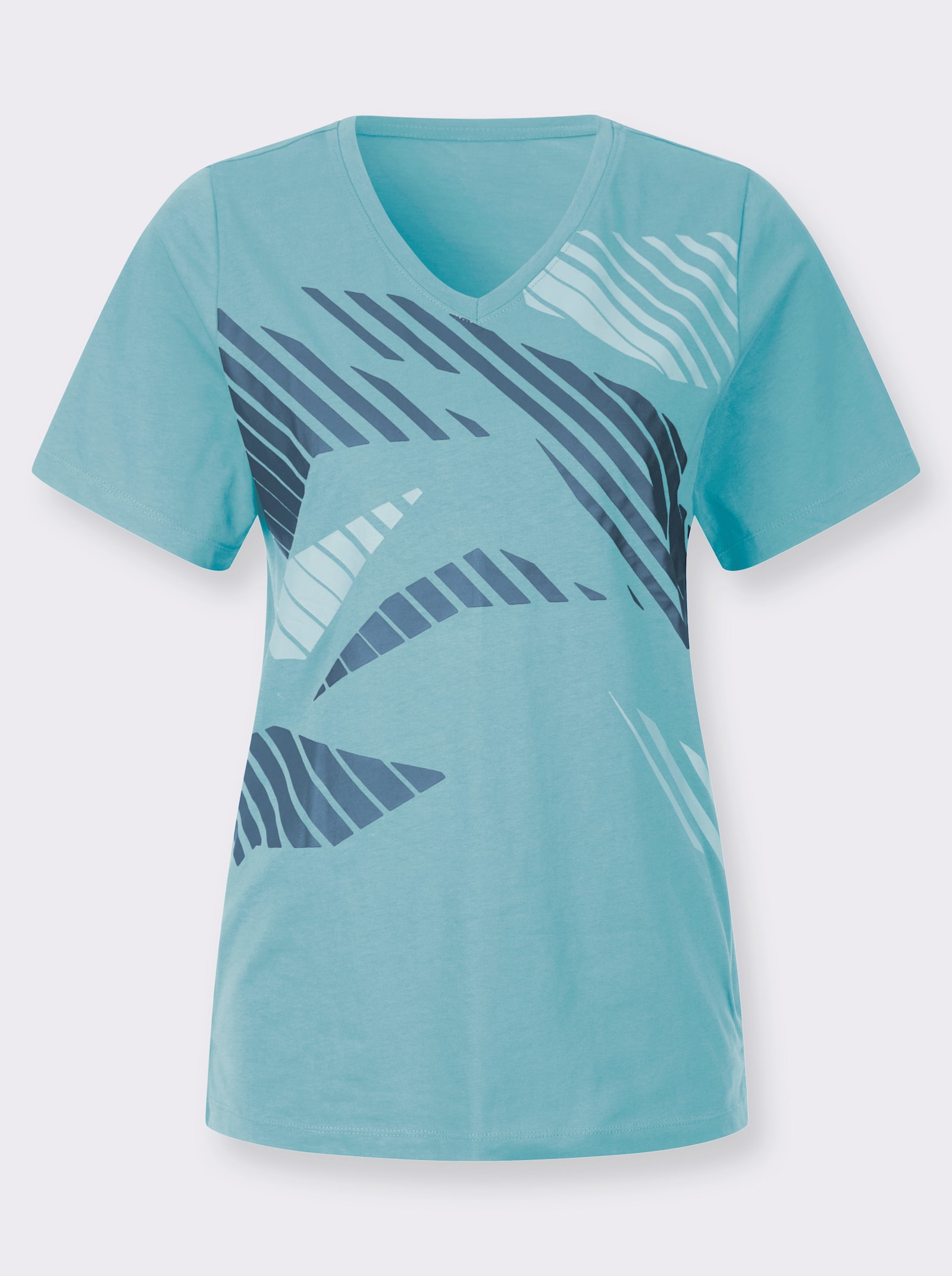 Freizeitshirt mit Seitenschlitzen - aquamarin-bedruckt