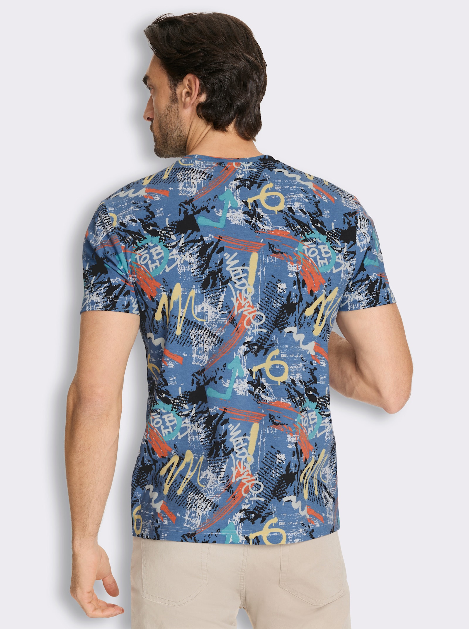 Marco Donati Kurzarmshirt mit Allover-Print - mittelblau-bedruckt