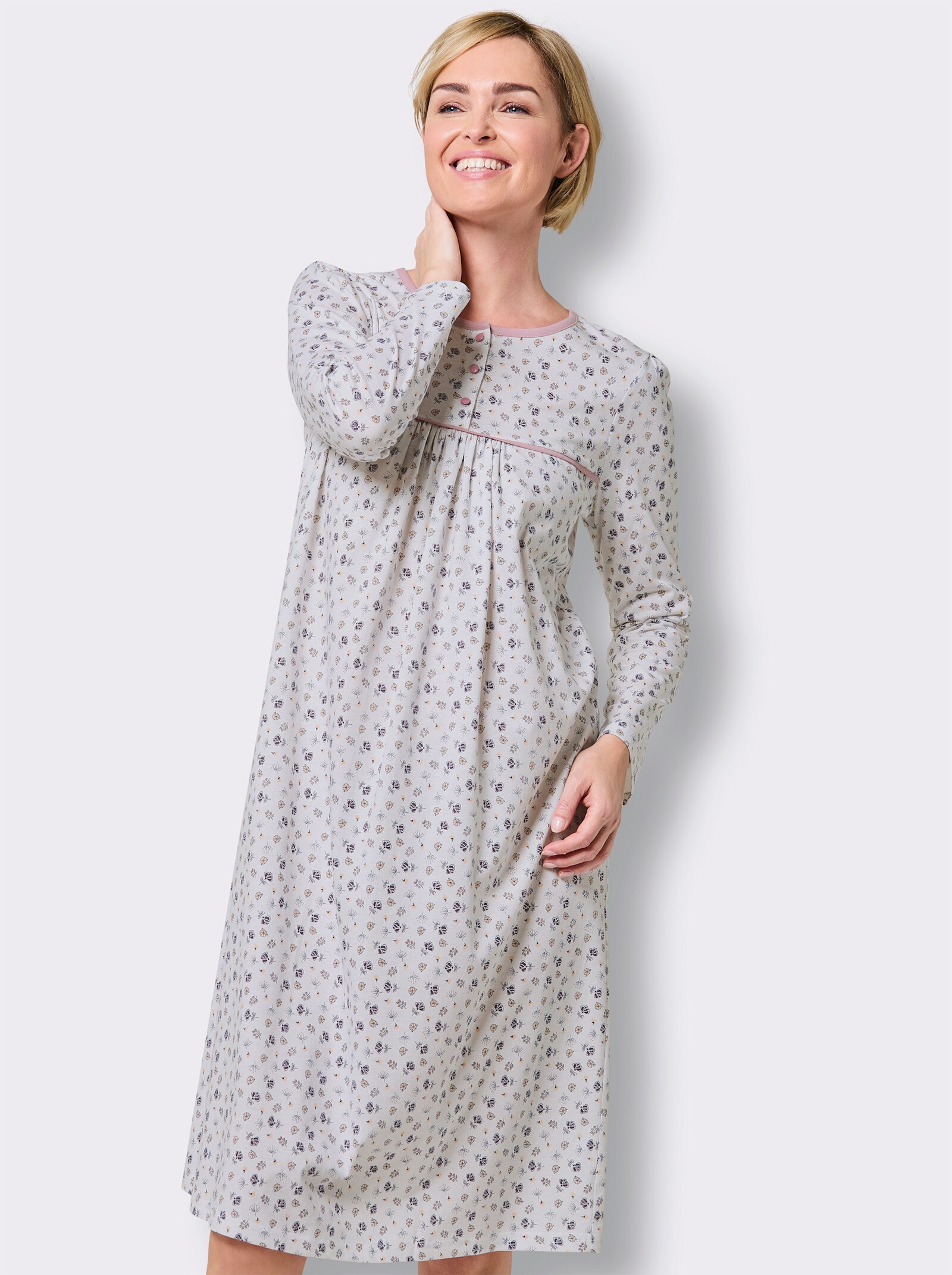 wäschepur Nachthemd im floralem Dessin - weiß-mauve-bedruckt