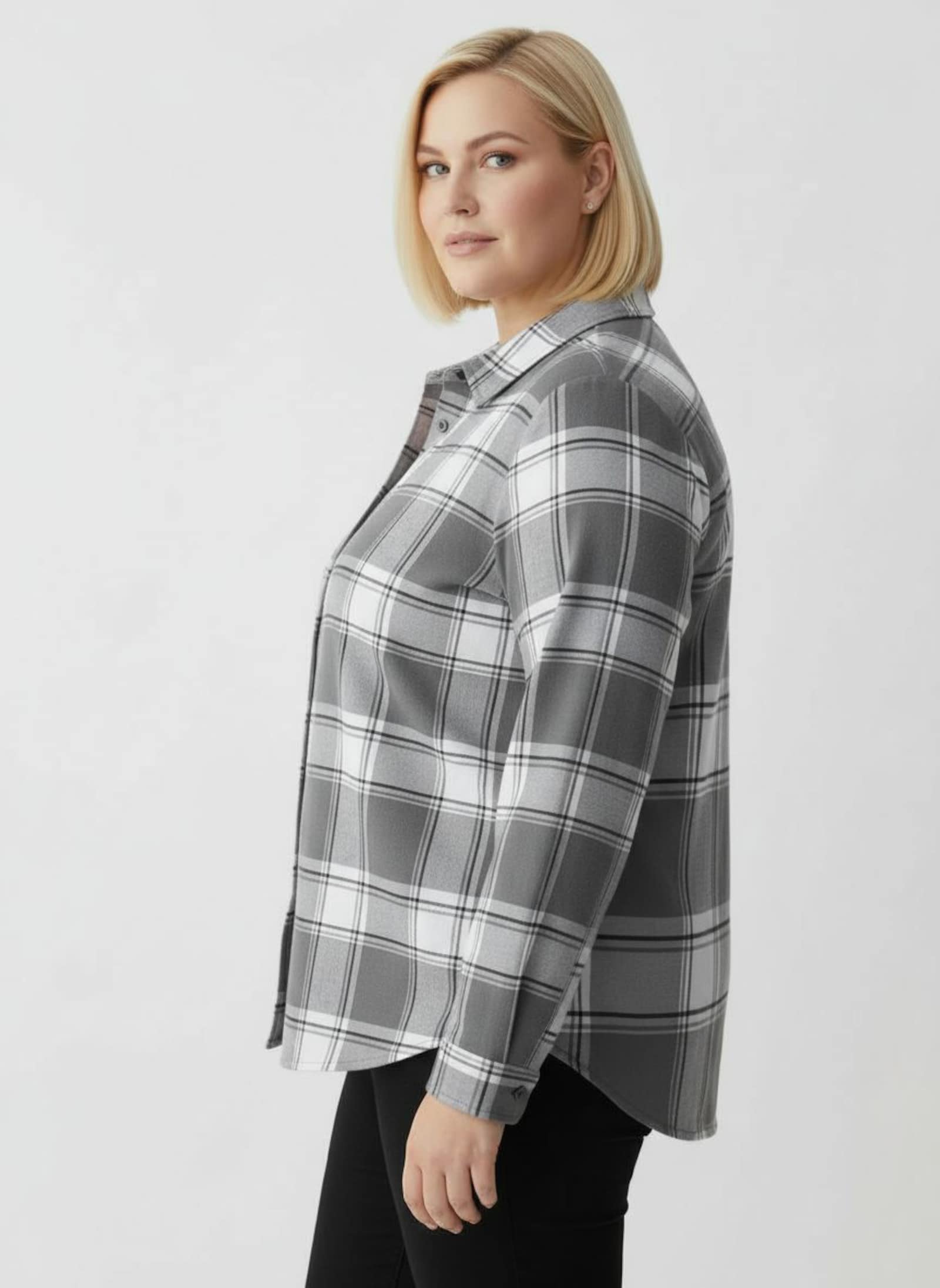 Flanellbluse in Karo-Muster - grau-weiß-kariert