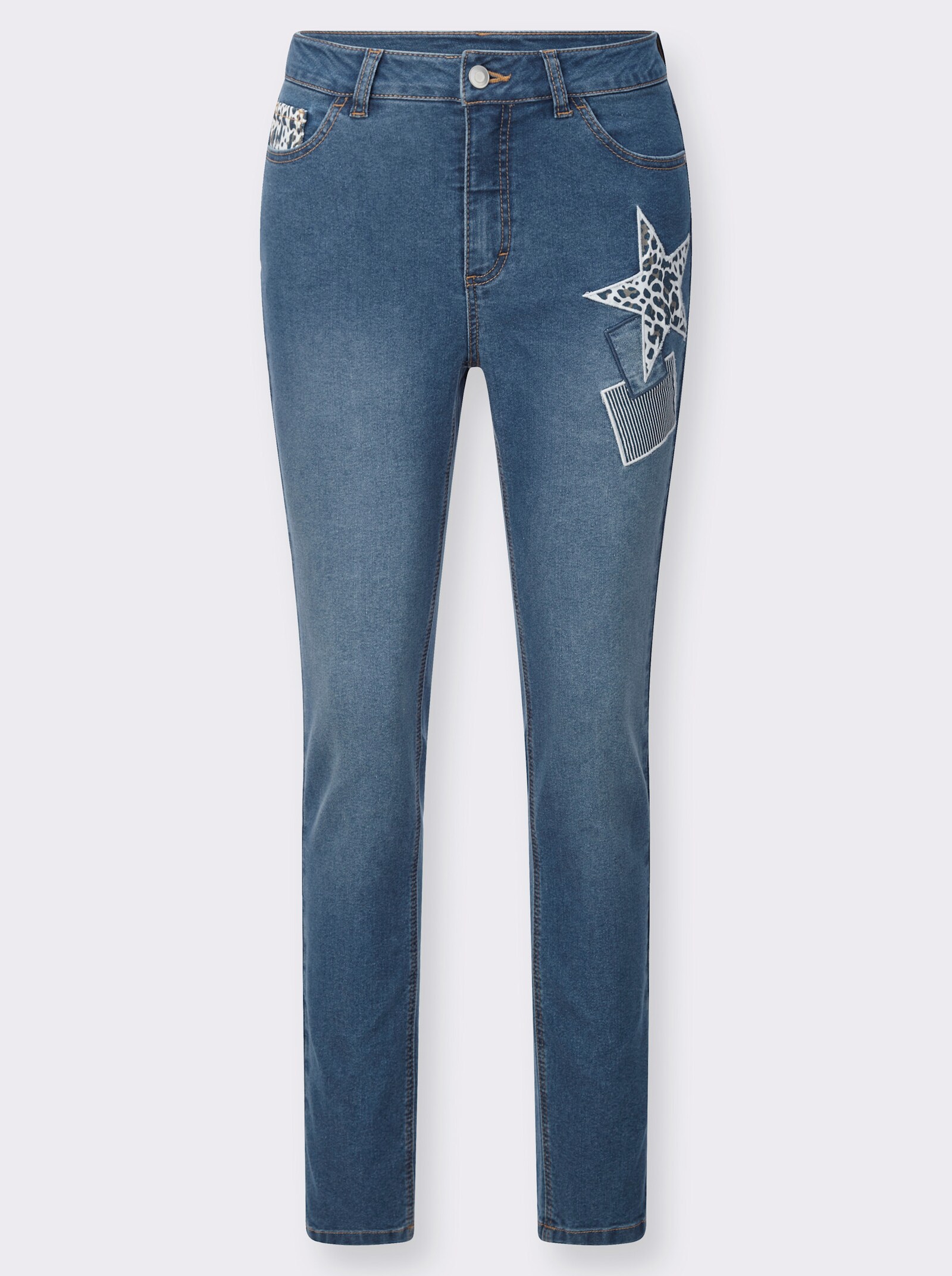 Jeans mit Patches - blue-bleached