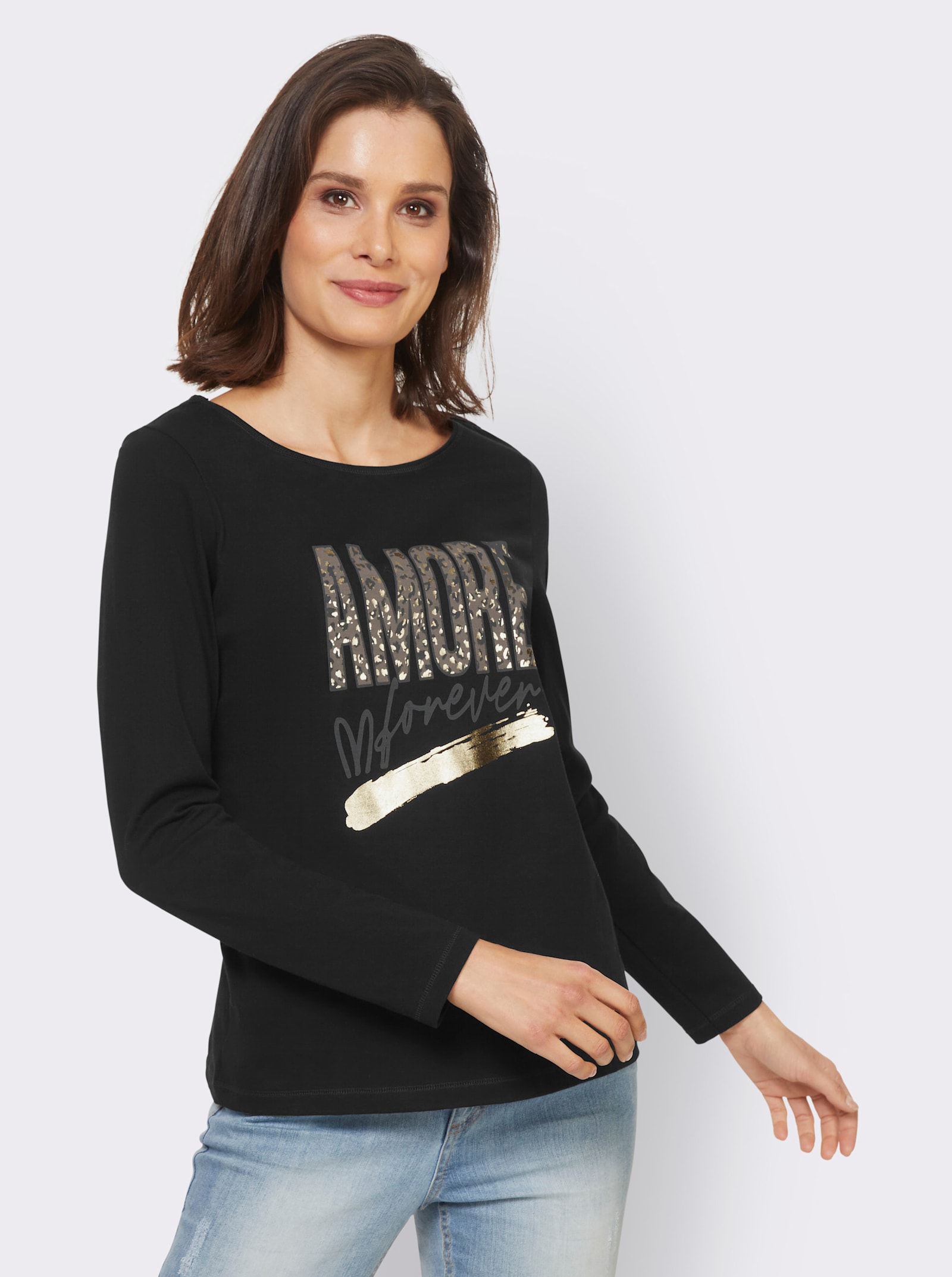 heine Langarmshirt mit AMORE-Schriftzug - schwarz