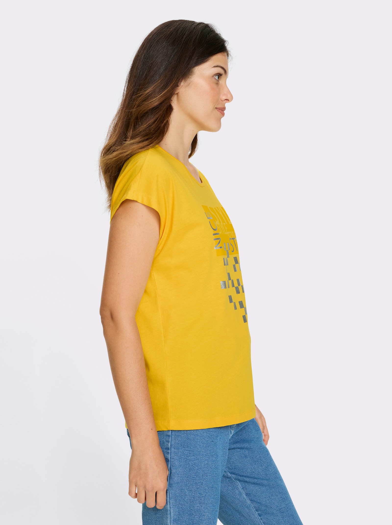 Kurzarmshirt mit silberfarbenen Effekten - sonnengelb