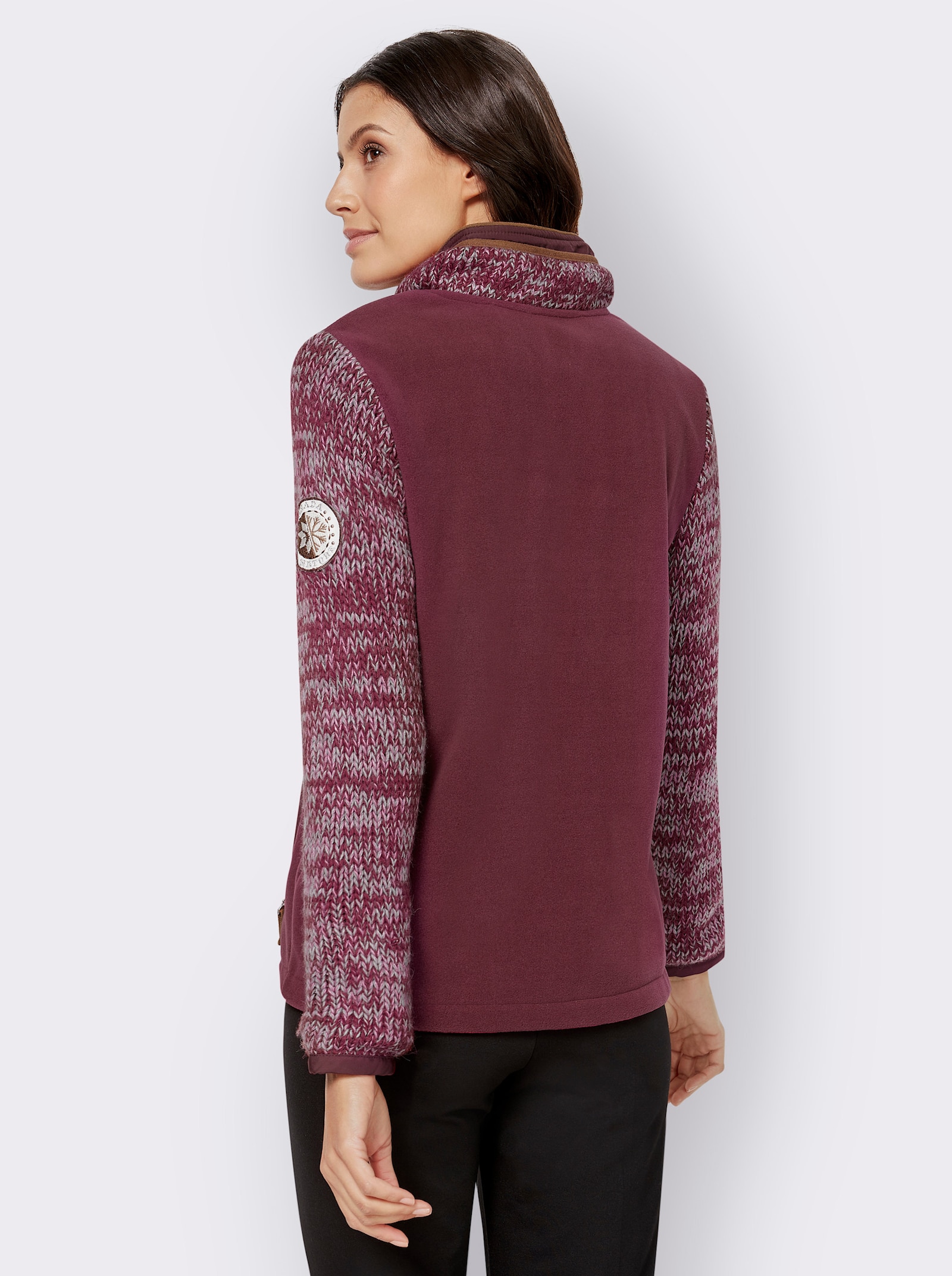 Fleecejack van een mix van fleece en tricot - bessenrood gemêleerd
