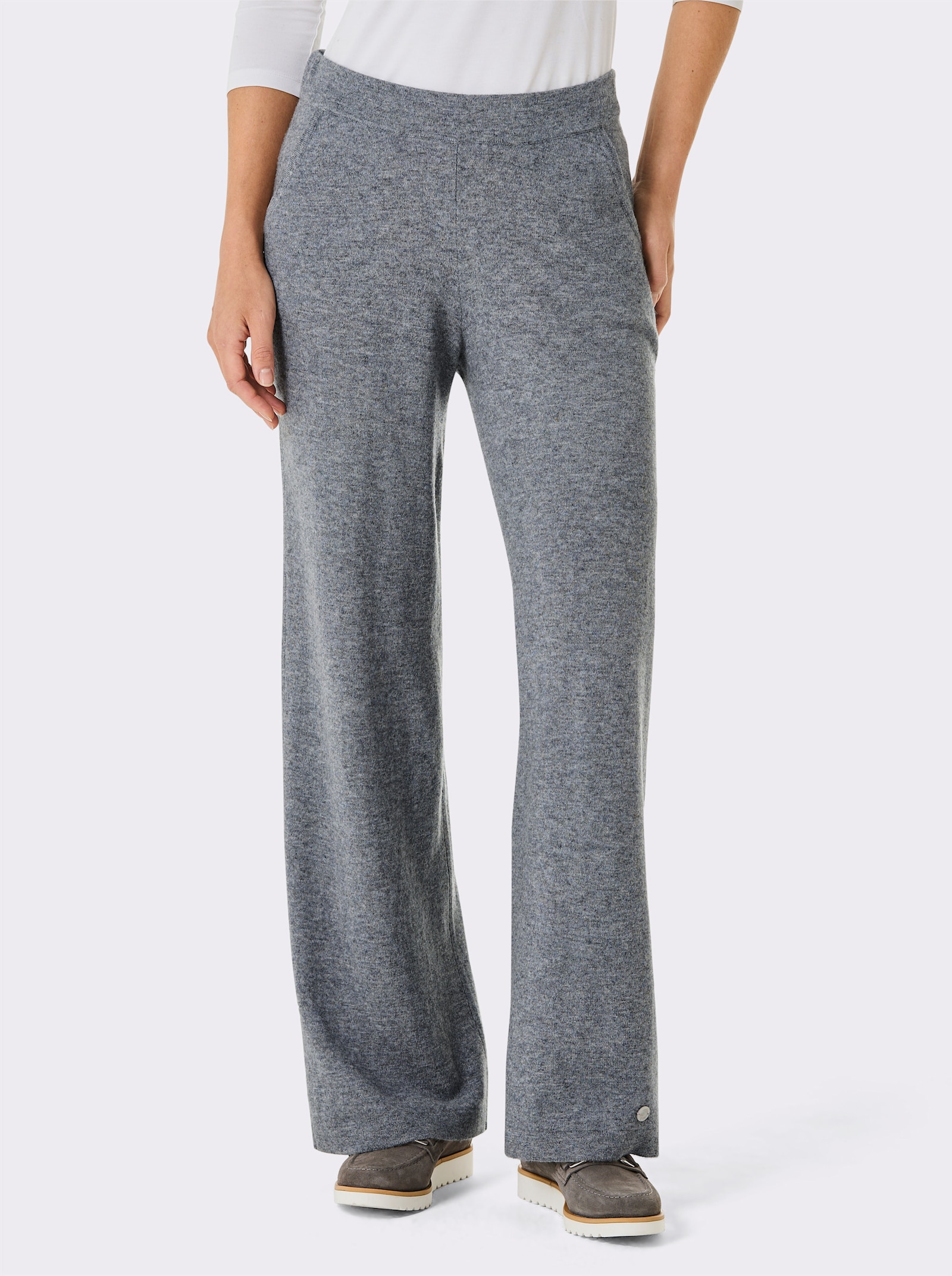 CREATION L PREMIUM Gebreide broek met 90% scheerwol en 10% kasjmier - rookblauw/steengrijs gemêleerd