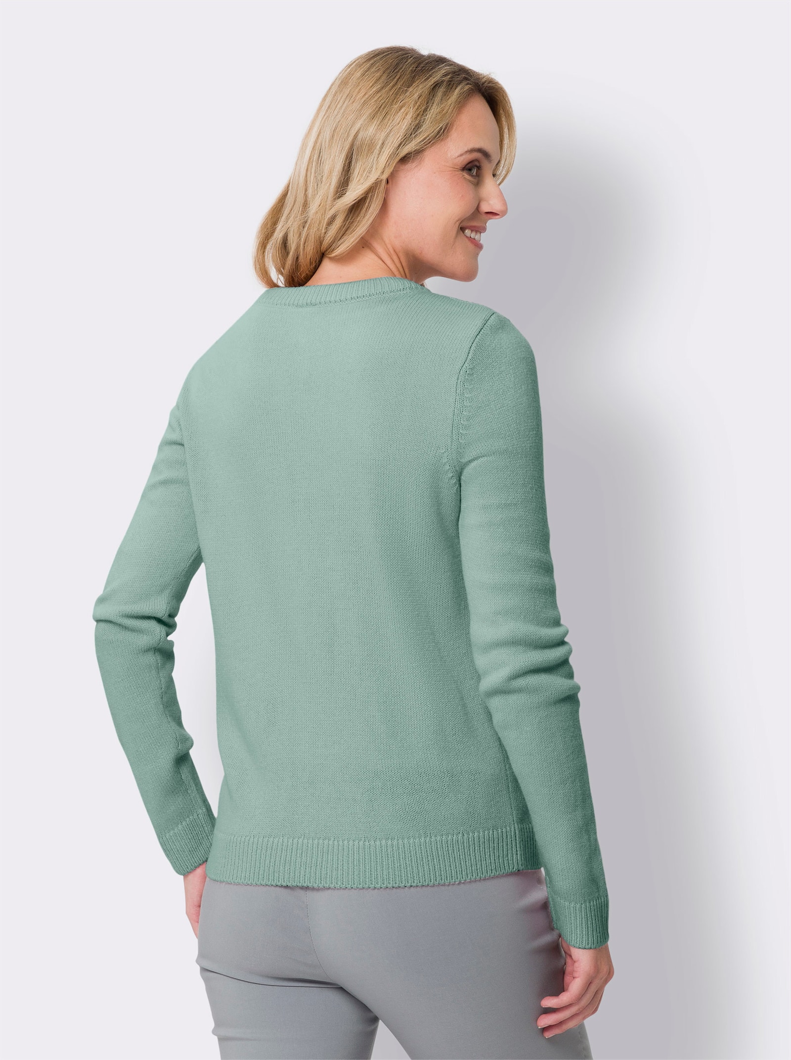 Ajourpullover mit Zipper - kalkmint