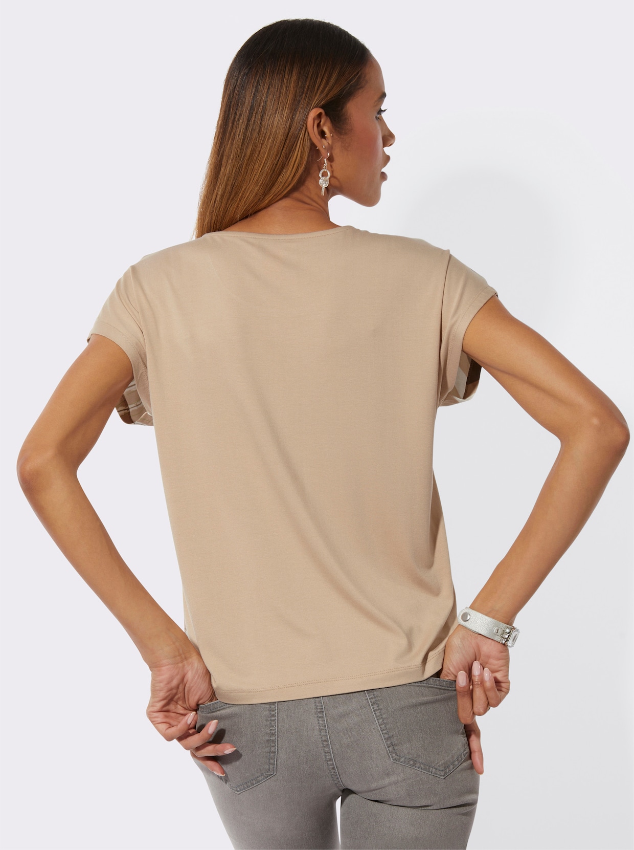 Rundhalsshirt - beige-pistazie-bedruckt