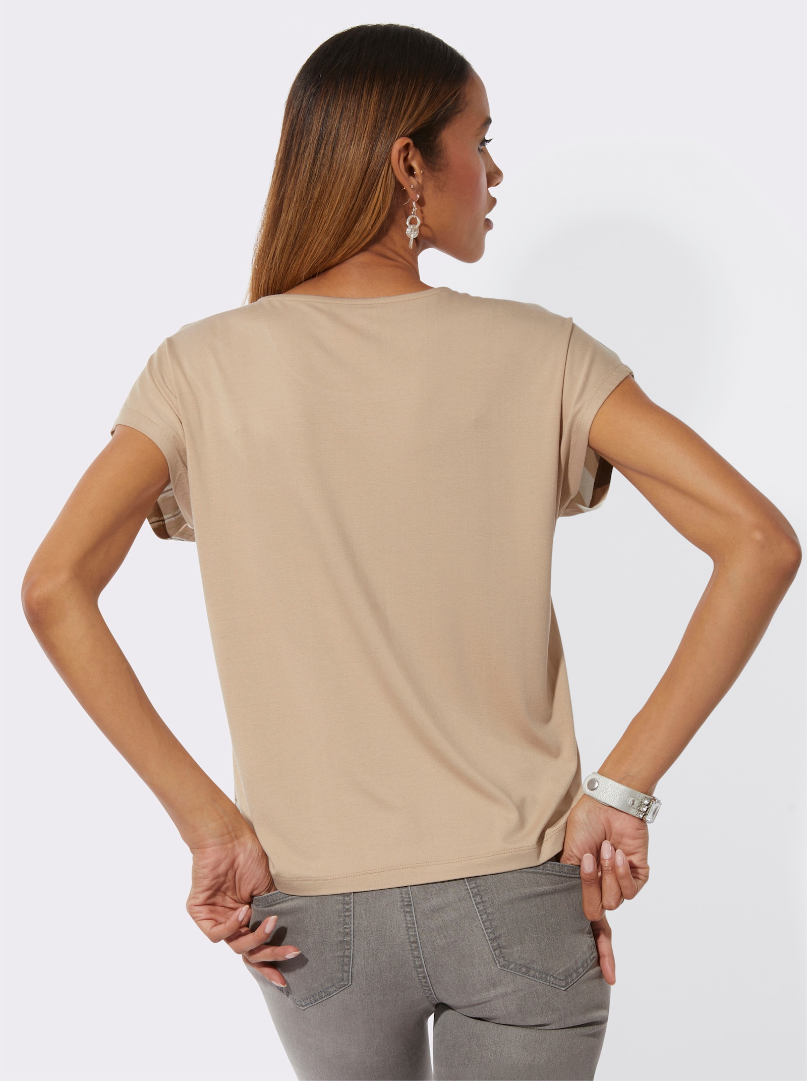 Rundhalsshirt mit platziertem Druckmuster - beige-pistazie-bedruckt