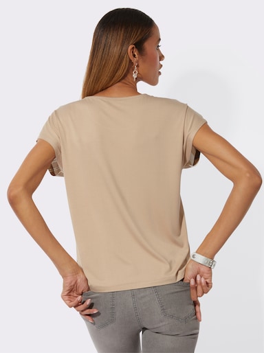 Rundhalsshirt - beige-pistazie-bedruckt