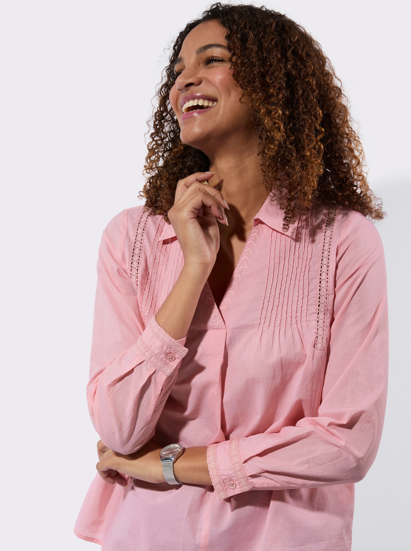 Schlupfbluse mit Stickerei - hortensie