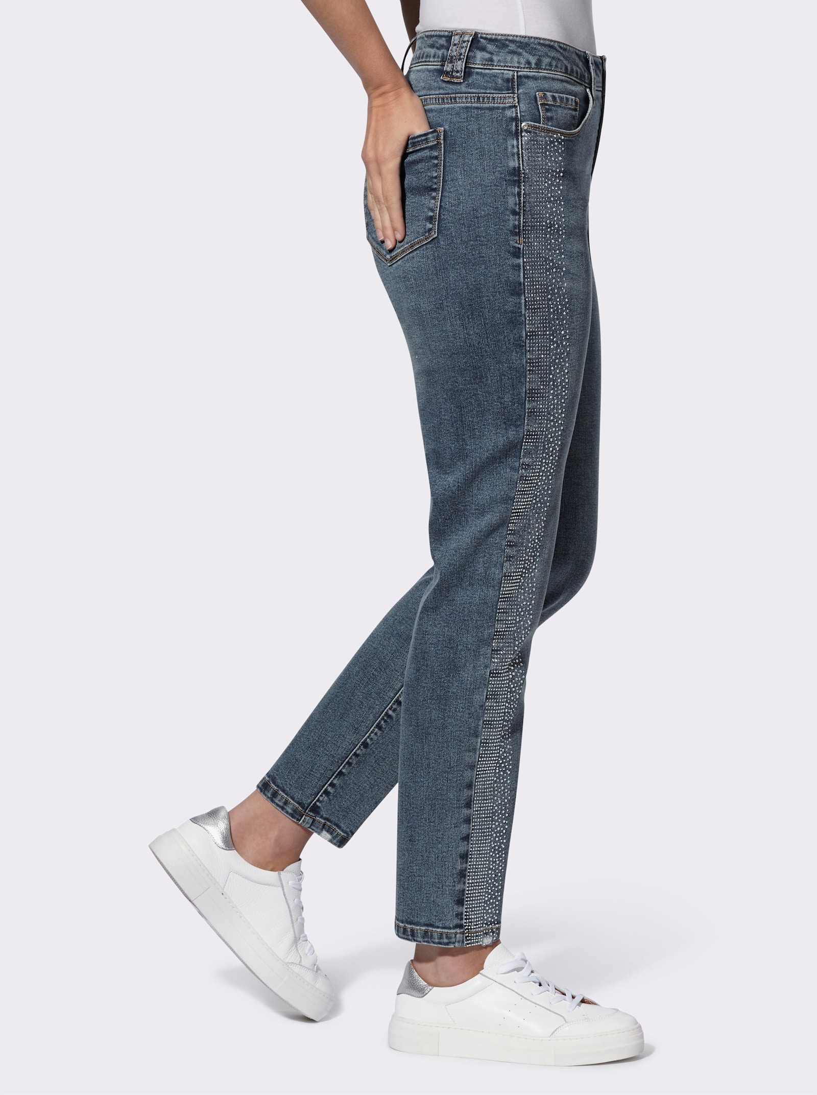 heine 5-pocketjeans met glittersteentjes - blue-stonewashed