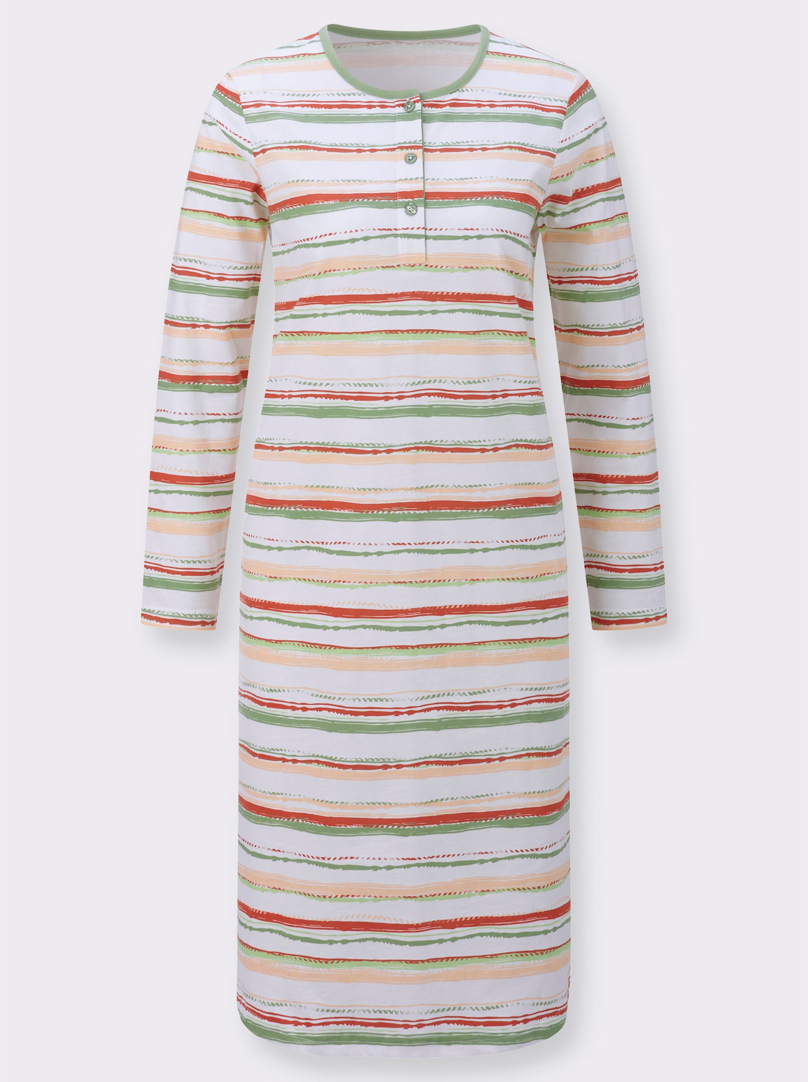 Nachthemd mit Seitenschlitzen, geringelt - eucalyptus-geringelt