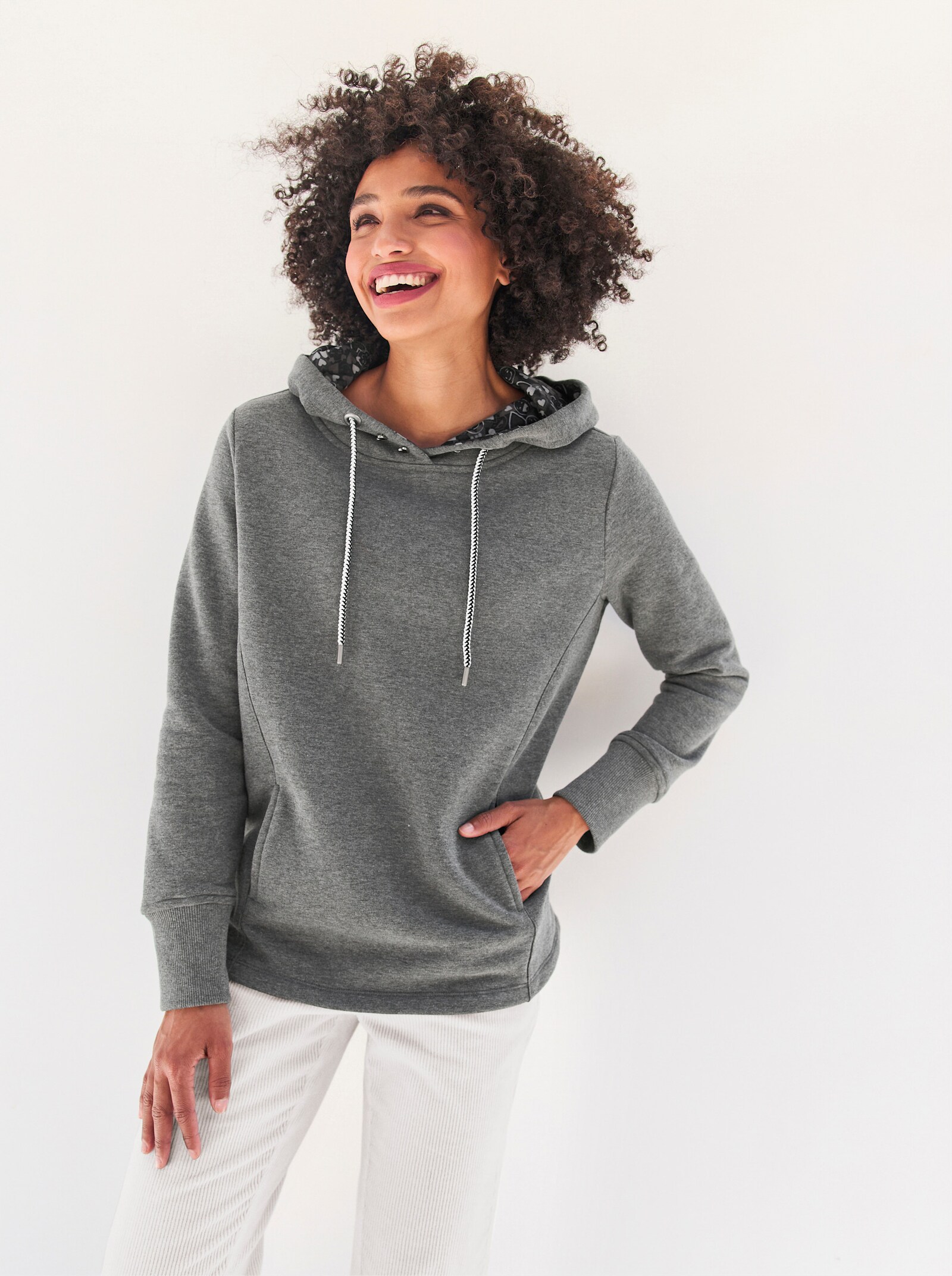 heine Sweatshirt met capuchon en zakken - lichtgrijs/antraciet gemêleerd