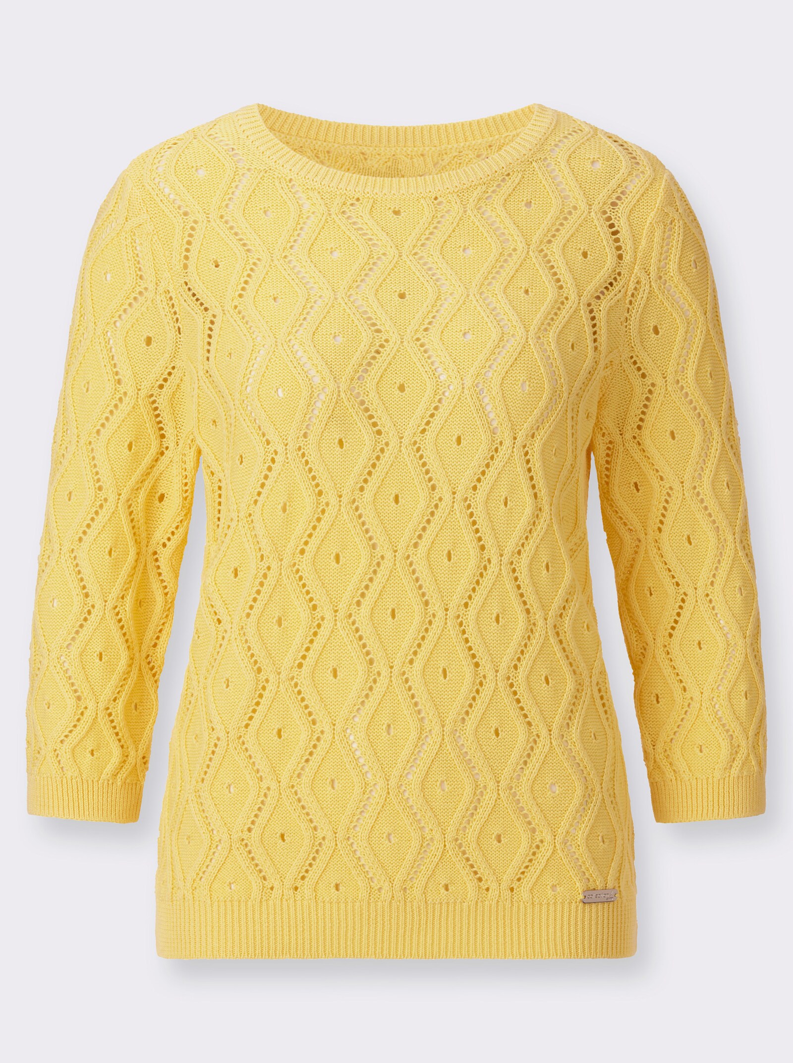 Ajourpullover mit Rippabschlüssen - zitrone