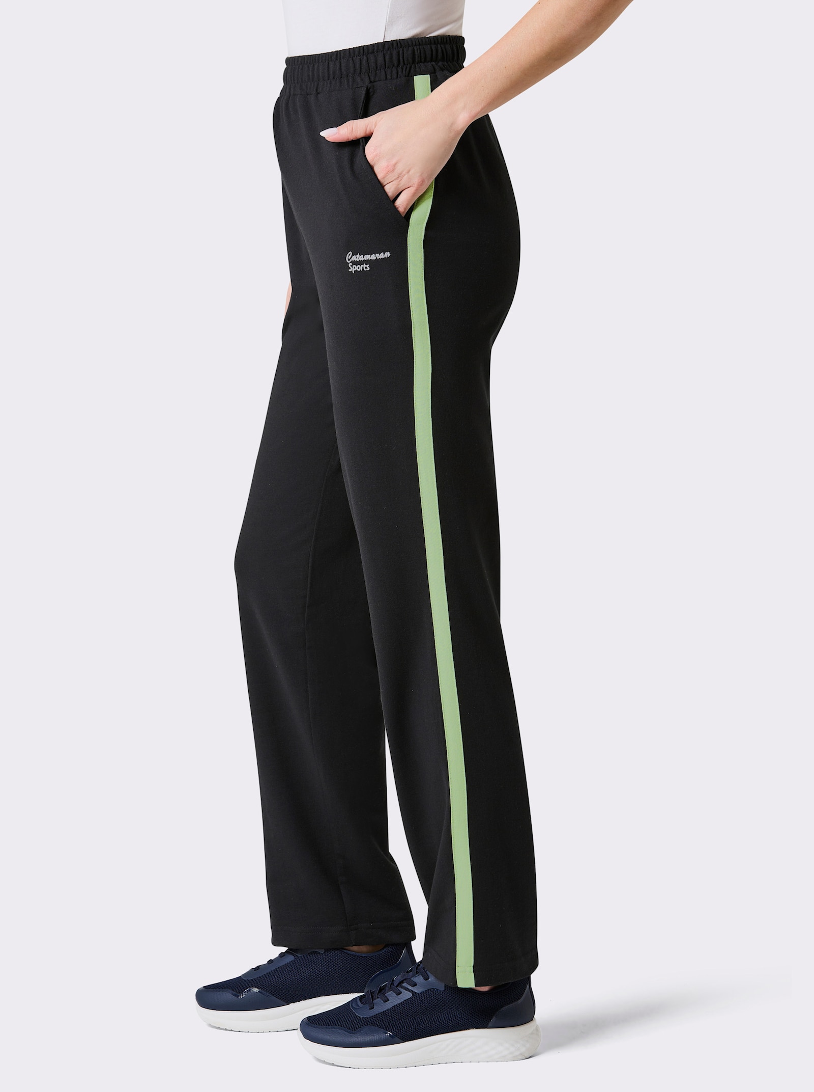 Catamaran Sports Freizeithose mit Kontraststreifen - schwarz-reseda