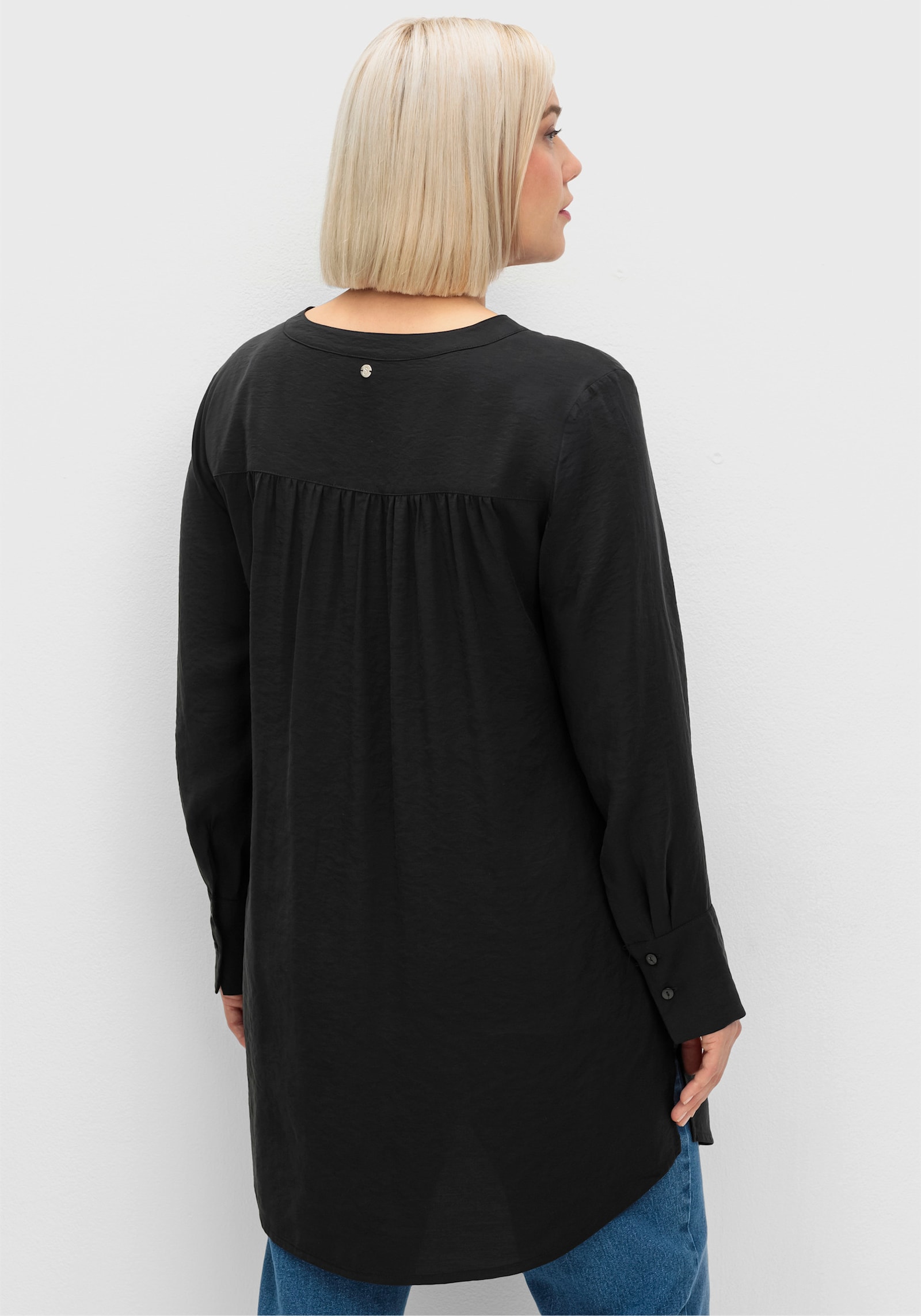 sheego Longbluse mit Raffungen - schwarz