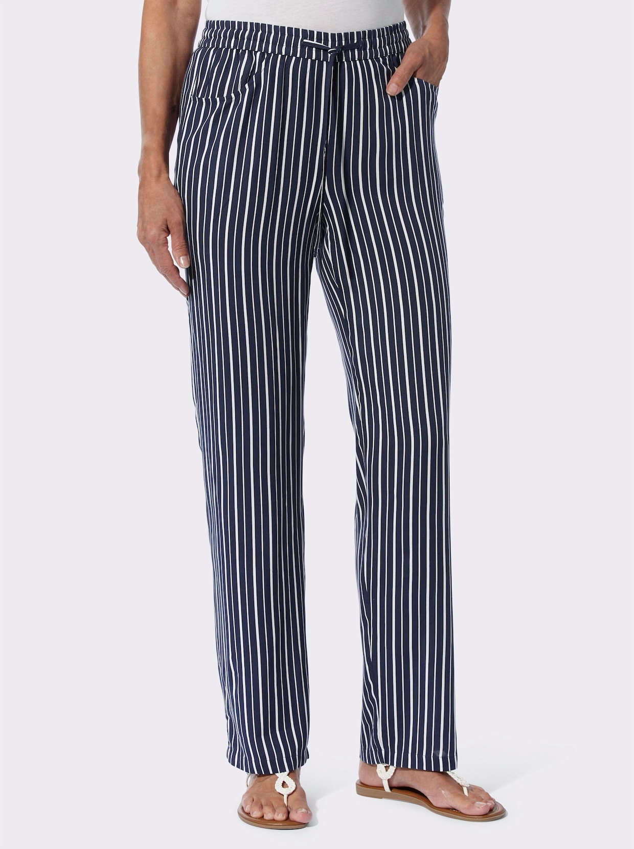 comfortbroek - marine/wit gestreept