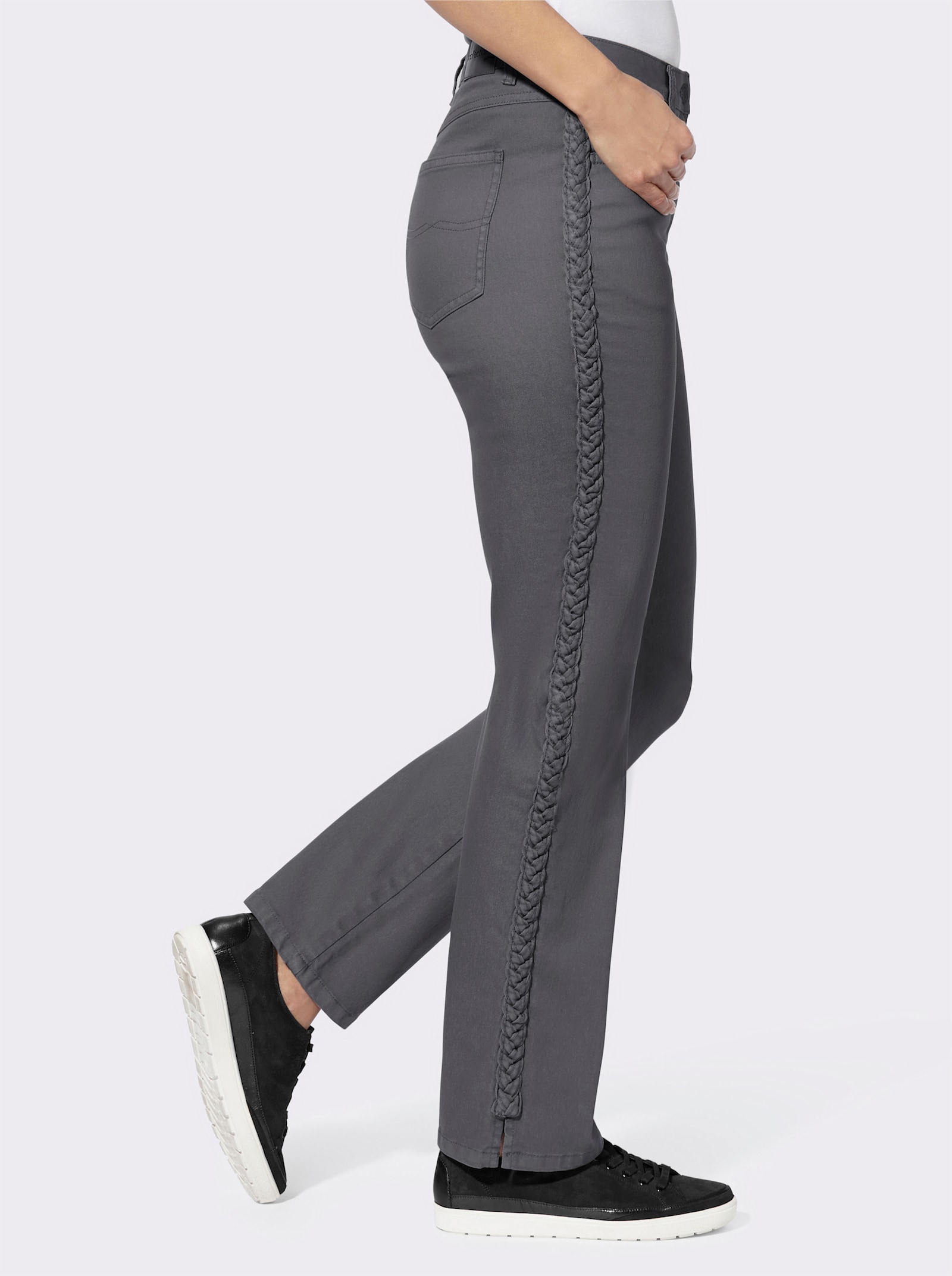 5-Pocket-Jeans mit Flechtverzierung an den Seiten - grey denim