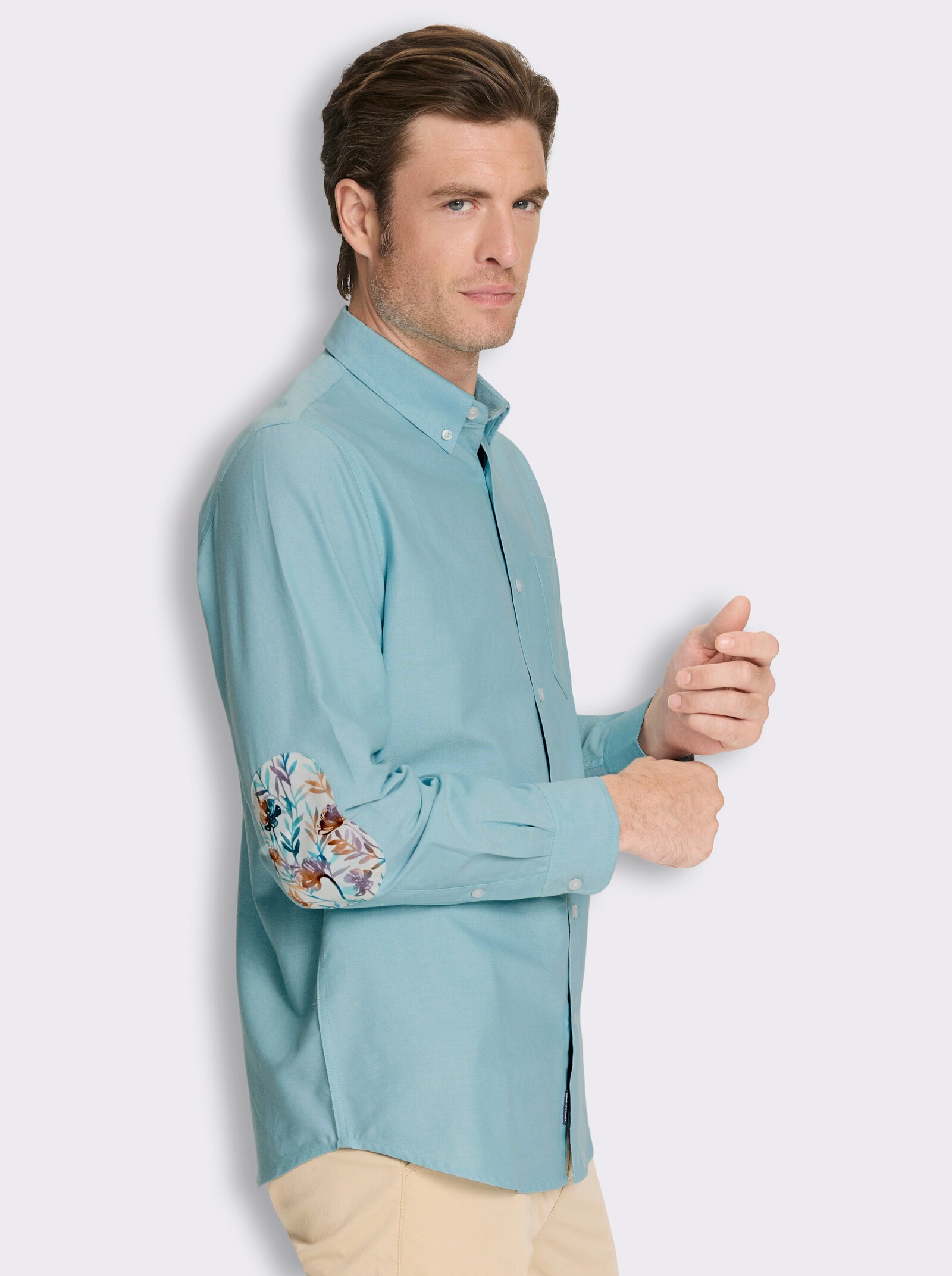 Marco Donati Langarmhemd mit Ellbogen-Patches - ozean