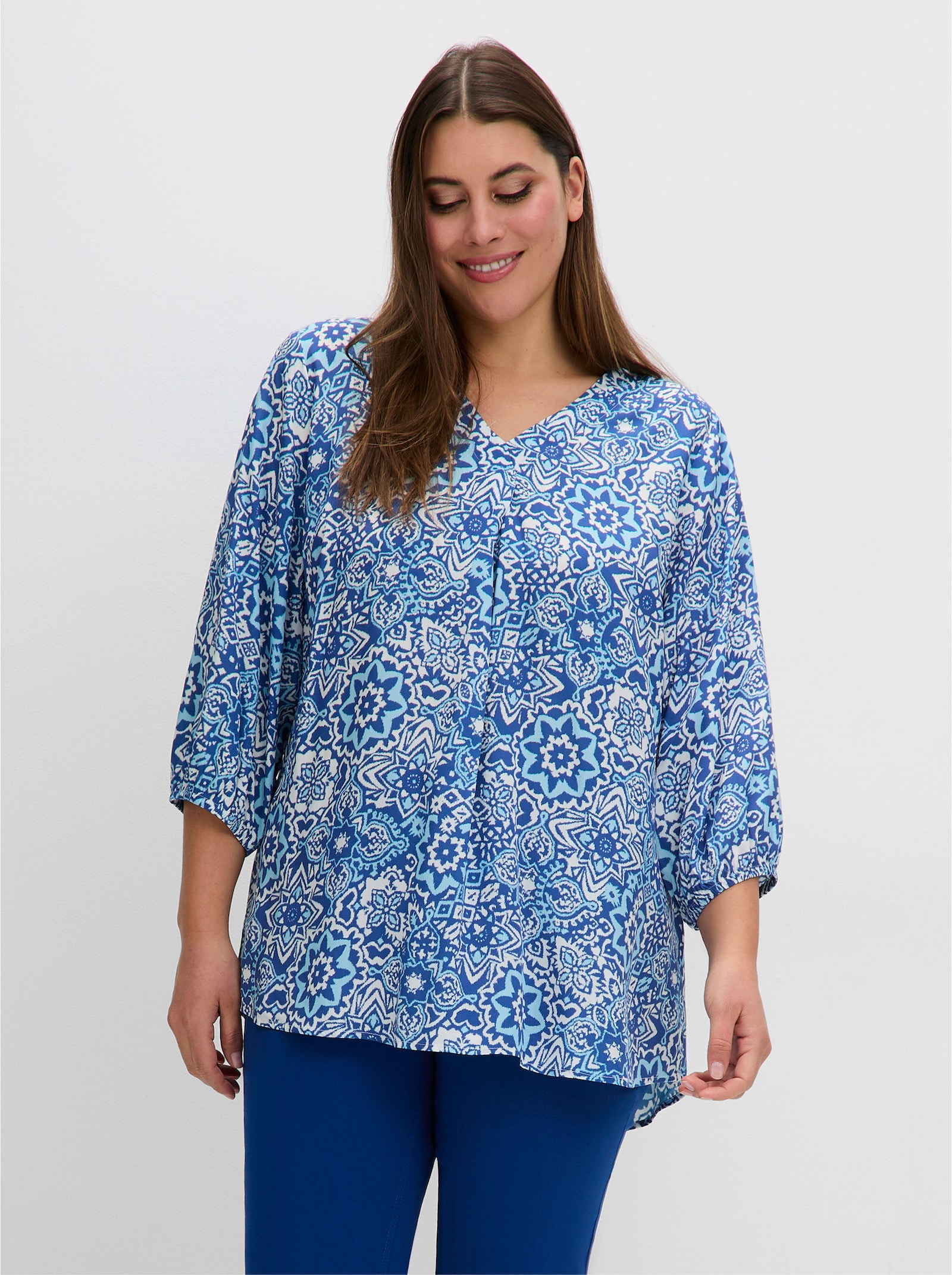 sheego Tuniek met print rondom - kobalt gedessineerd