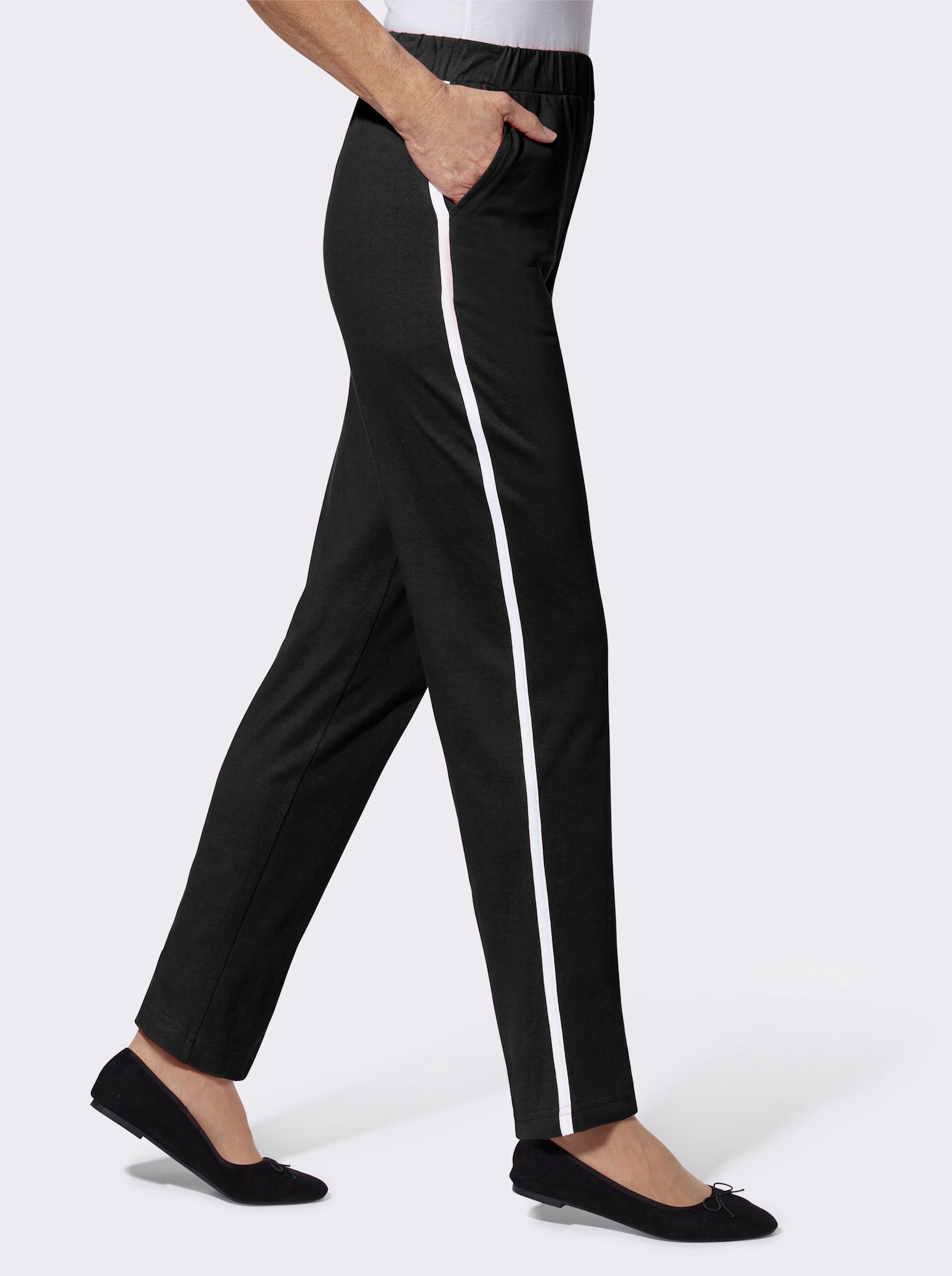 Freizeithose mit Kontraststreifen seitlich - schwarz