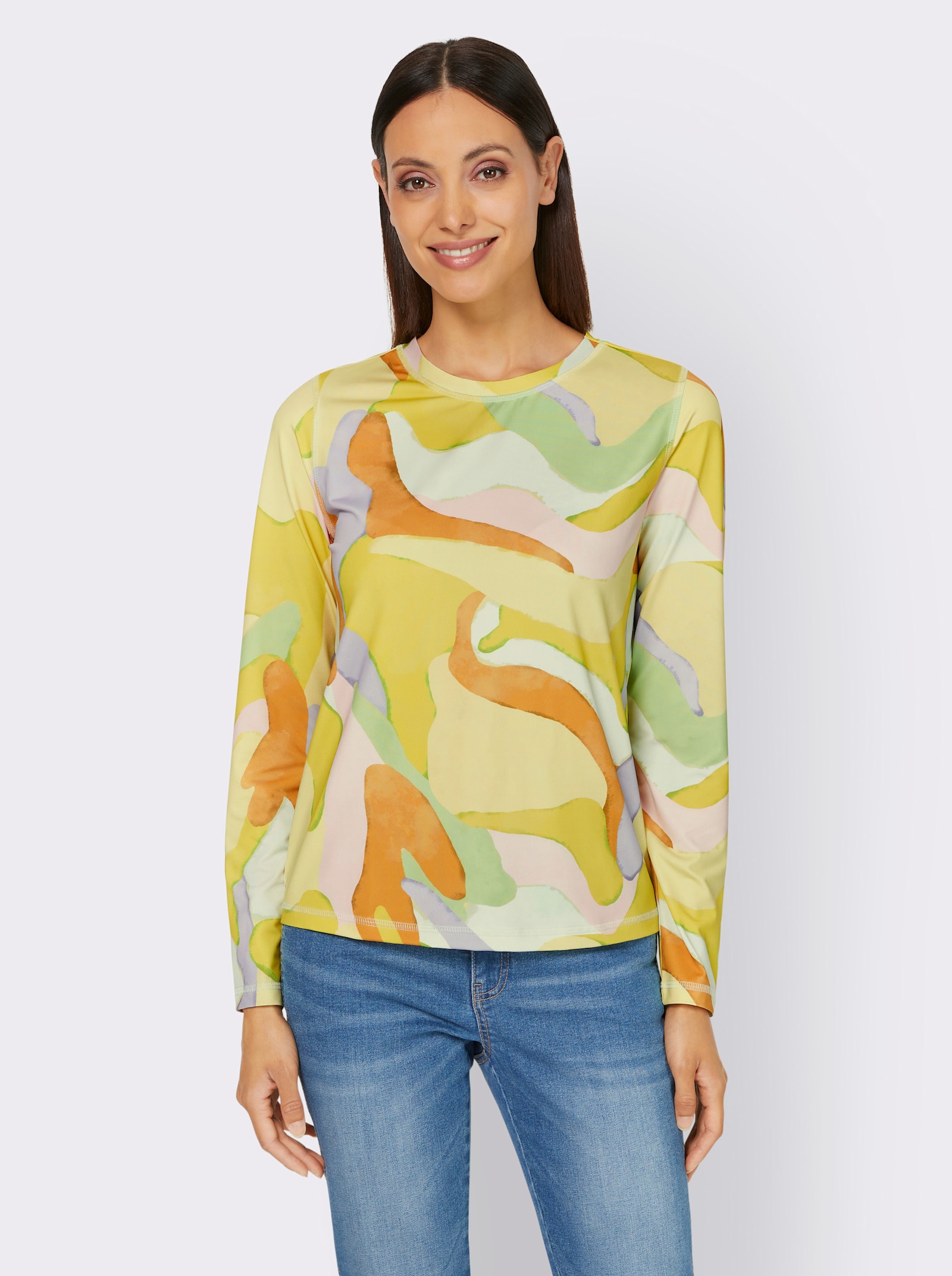 heine Rundhalsshirt mit Overlock-Nähten - pistazie-limone-bedruckt