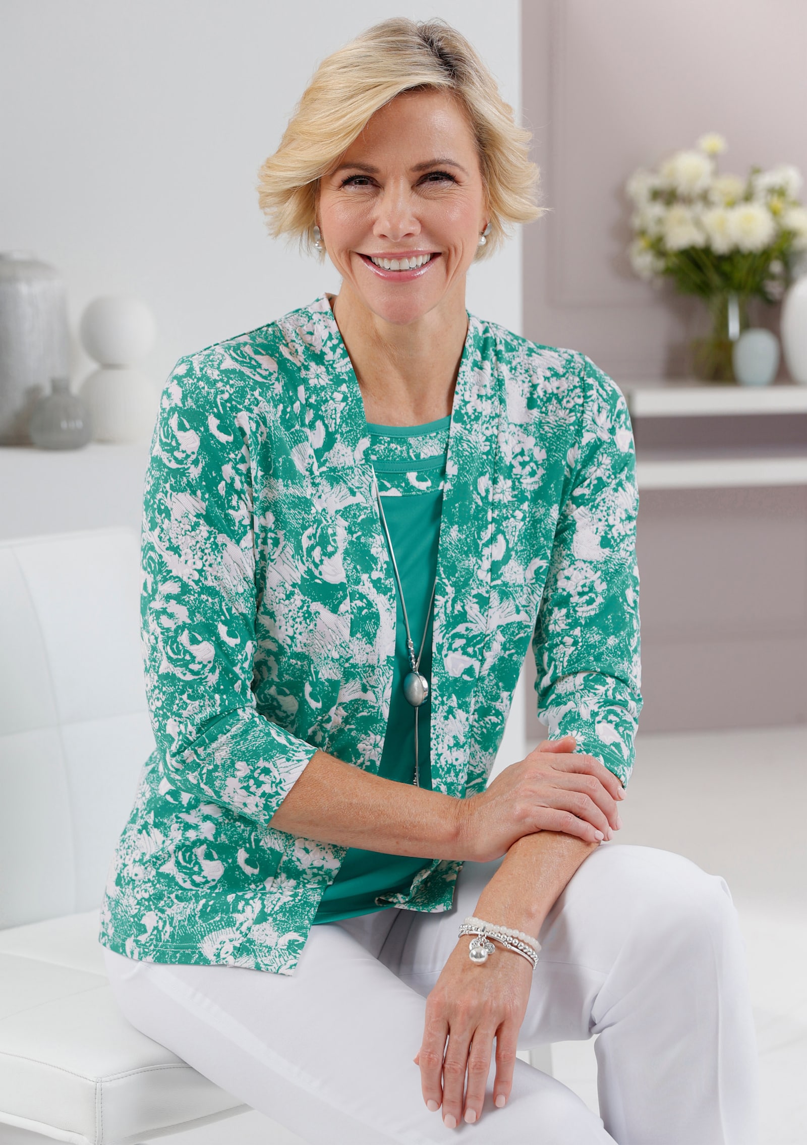 2-in-1-Shirt mit hochwertigem Druck - smaragd-weiß-bedruckt