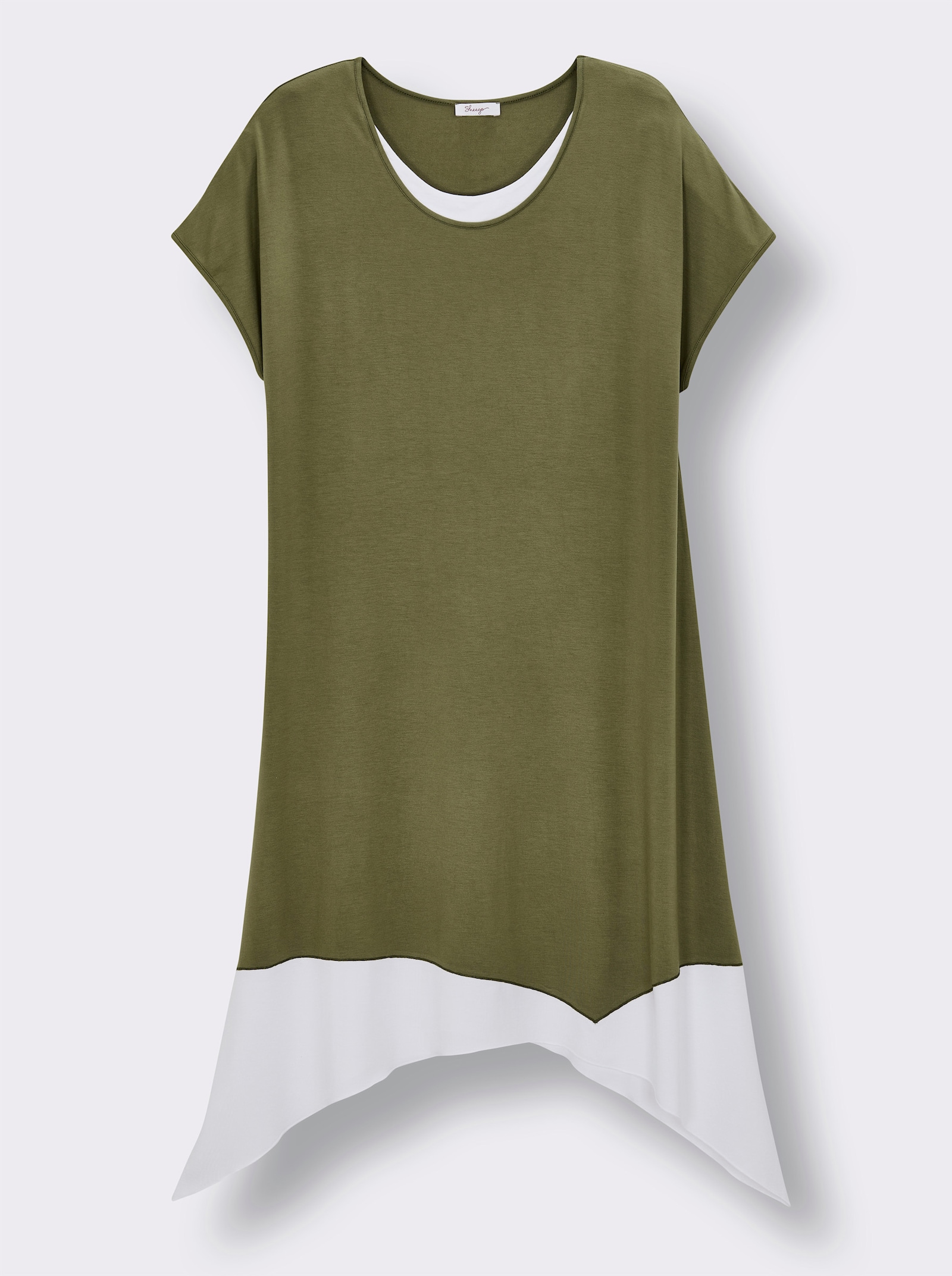 sheego A-Linien-Kleid in 2-in-1-Optik - oliv-weiss