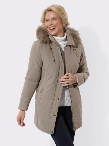 Kapuzenjacke Pelz-Imitat-Besatz - taupe