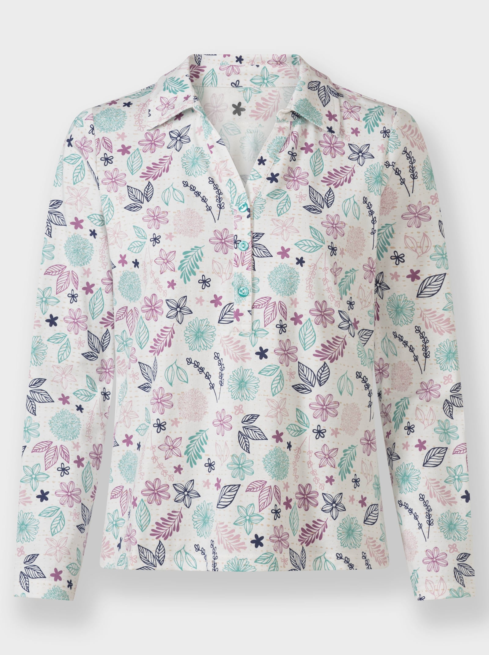 Poloshirt floral bedruckt - ecru-mauve-bedruckt