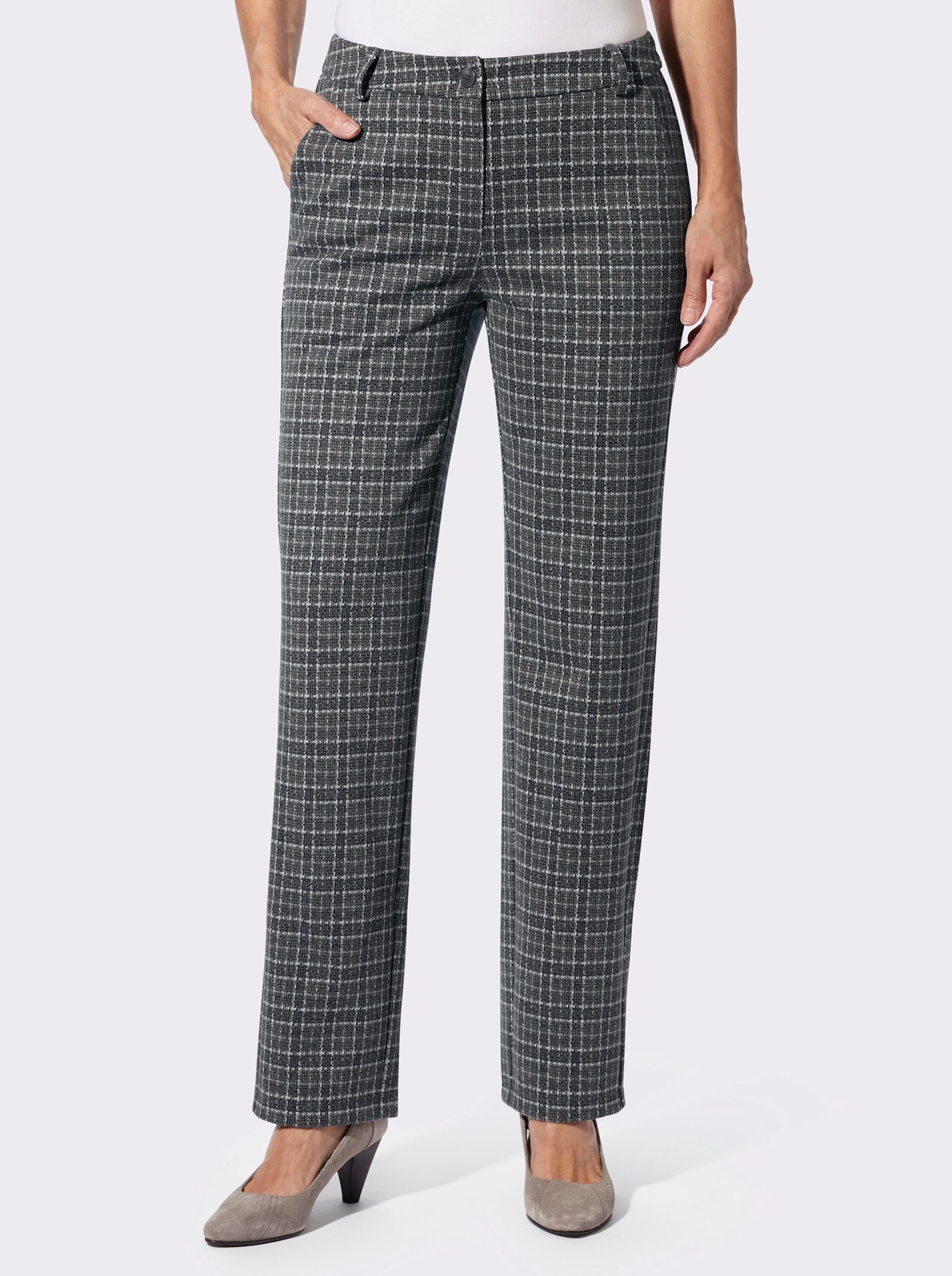 Stoffhose in Jersey-Qualität - anthrazit-ecru-gemustert