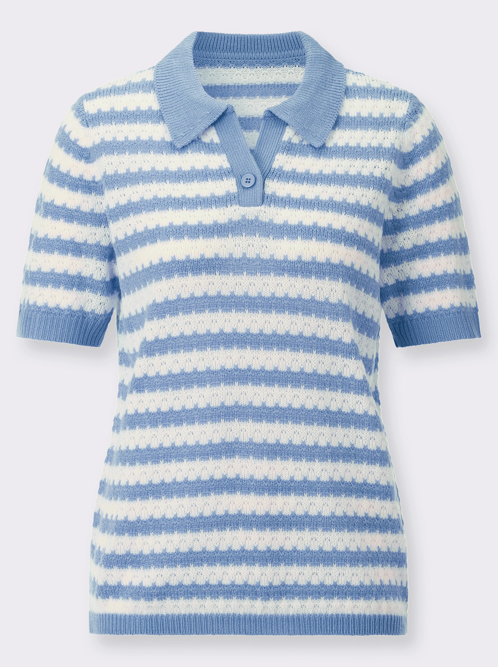 Polopullover mit Ajourmuster - bleu-ecru-geringelt