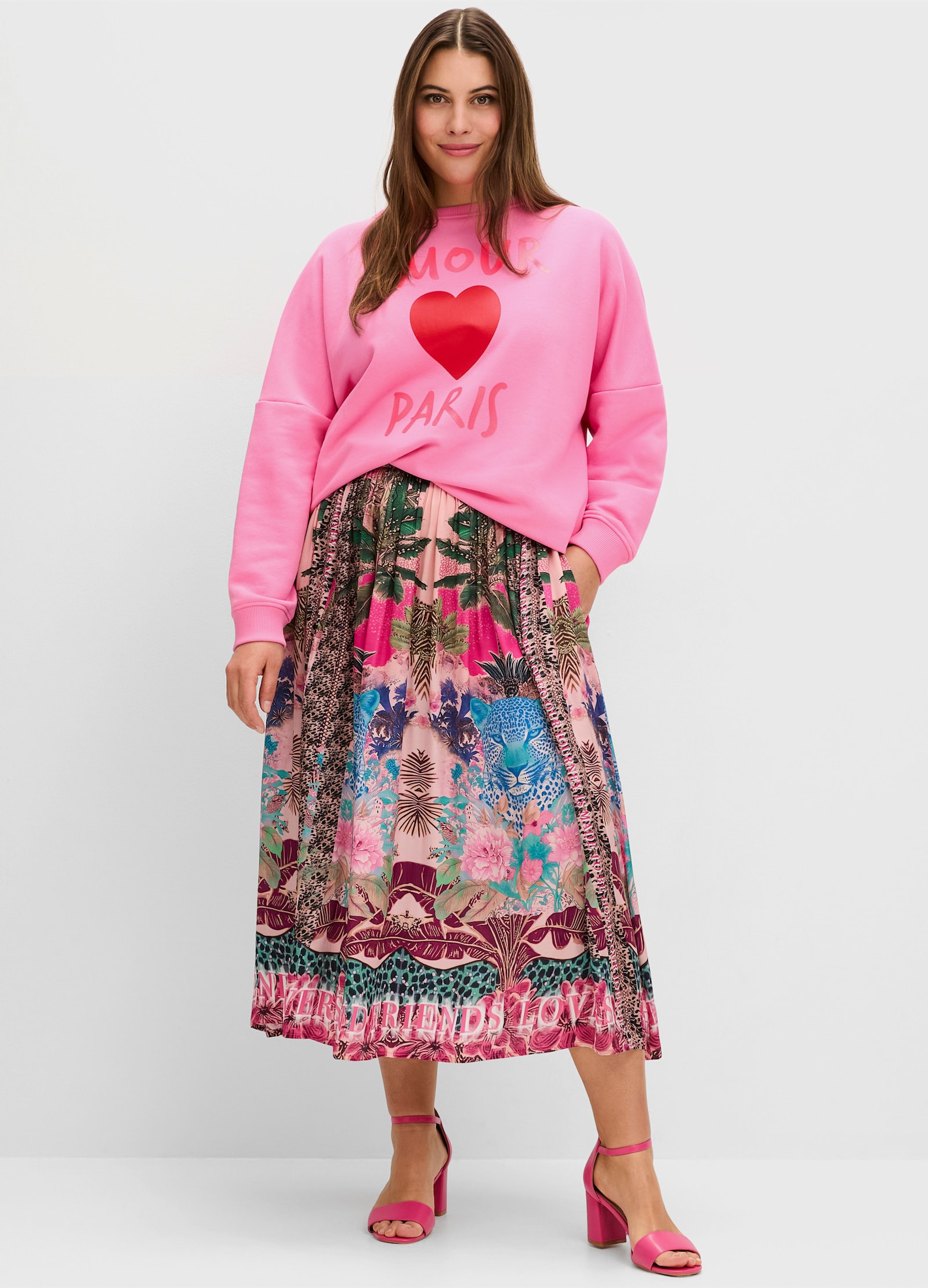 sheego loves miss goodlife Satinrock mit Tropical-Print - pink gemustert