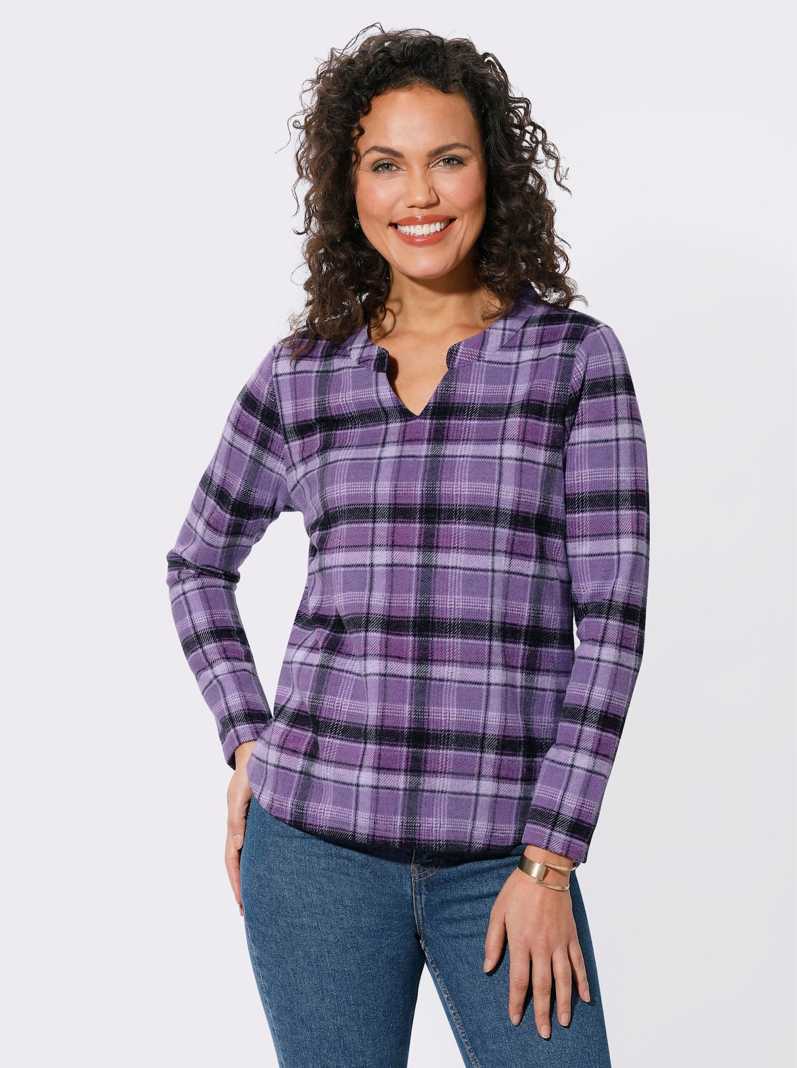 Langarmshirt mit Karomuster - lavendel-ecru-kariert