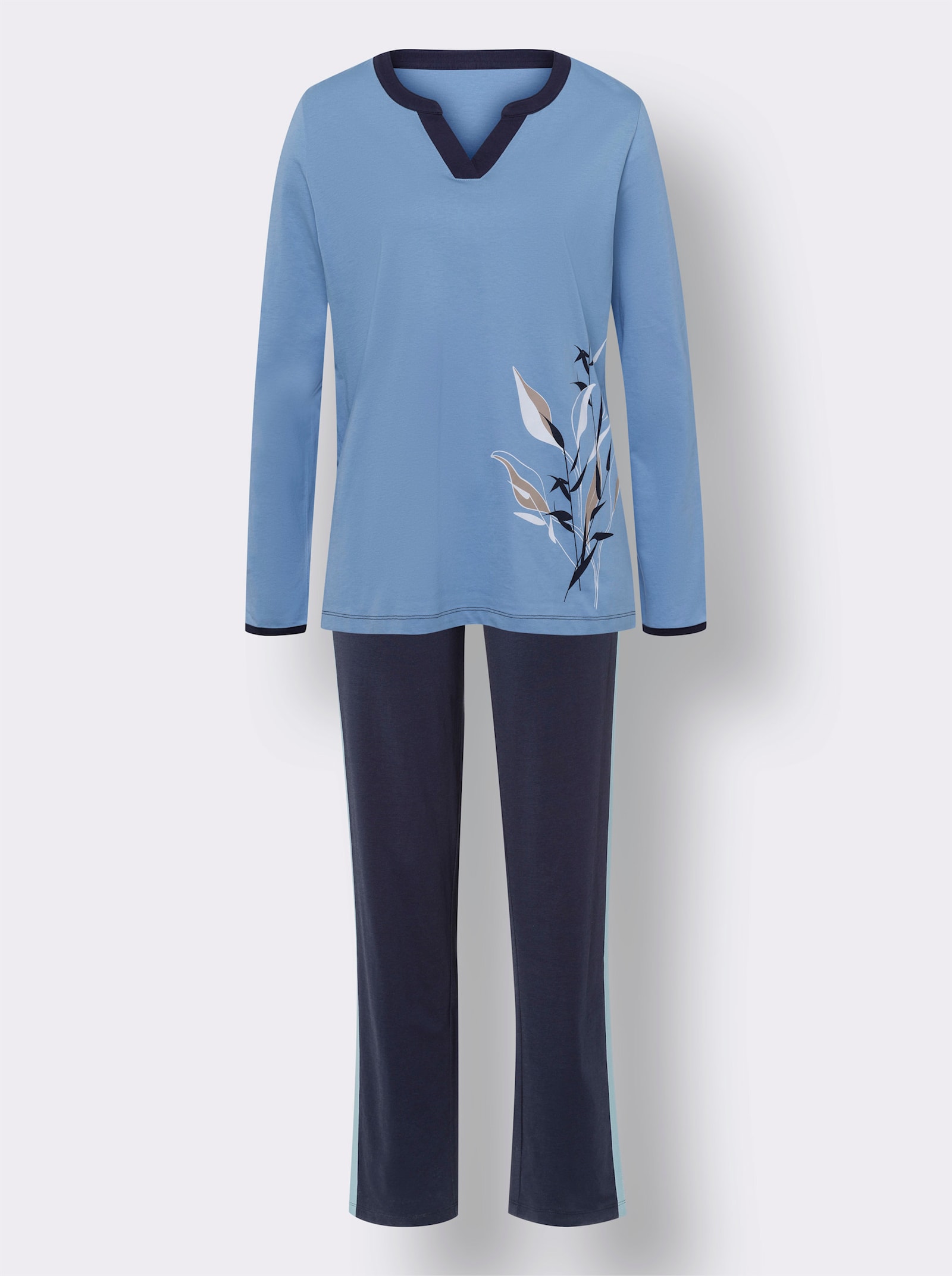 Schlafanzug mit Kontrastblenden - himmelblau-marine