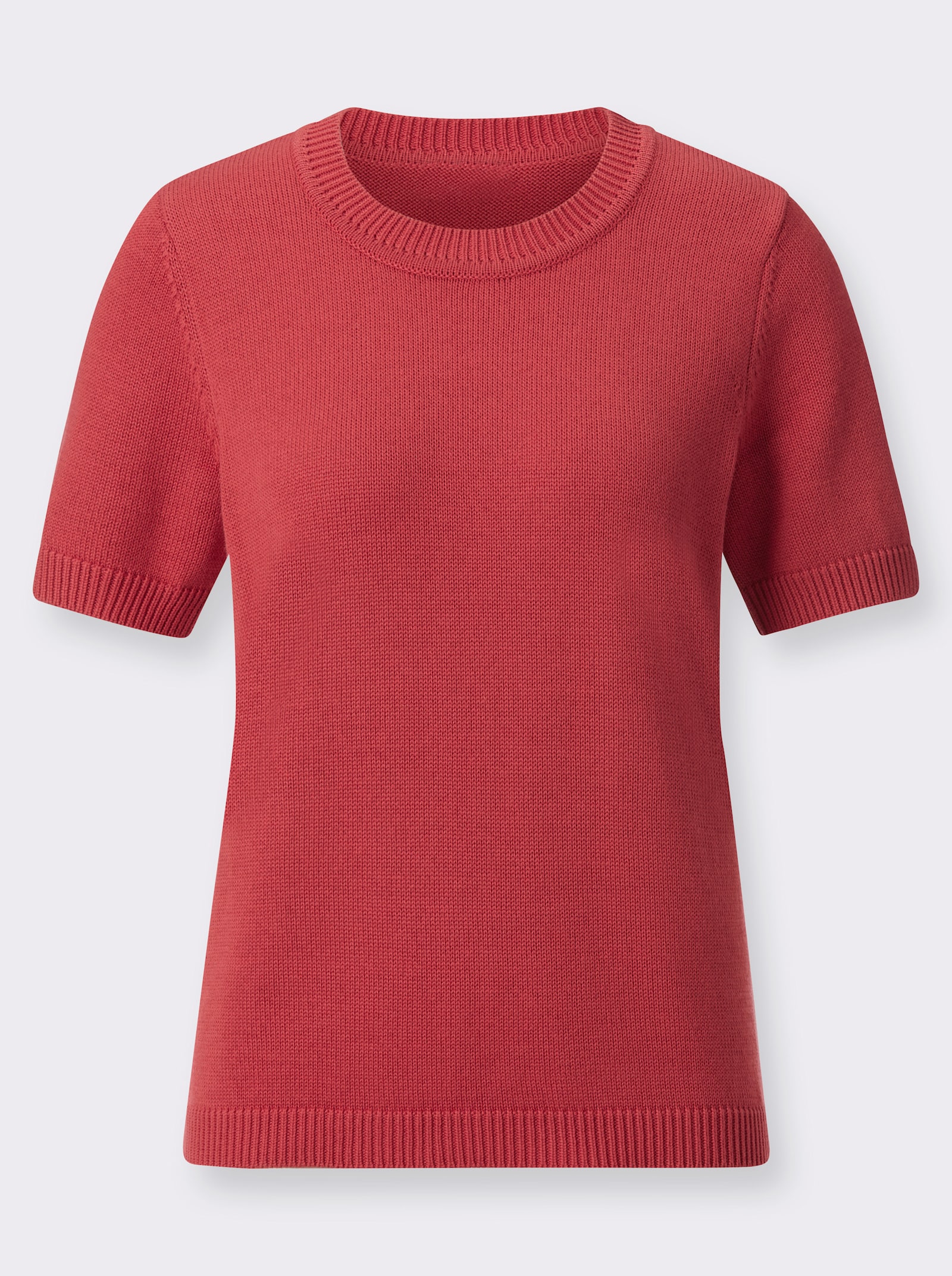 Kurzarmpullover mit Rippabschlüssen - korallenrot