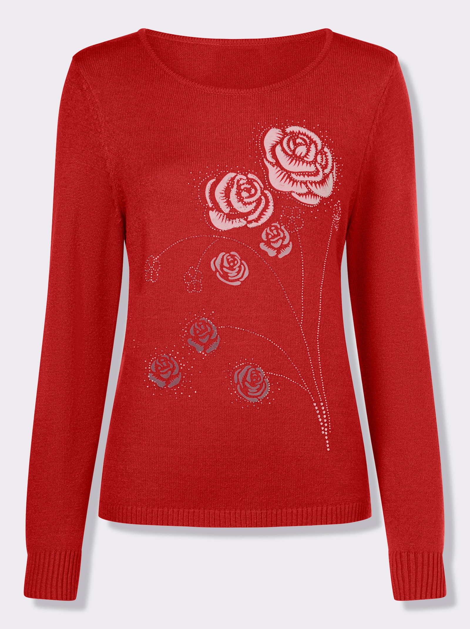 Pulóver, okr. výstrih, vločky - červená