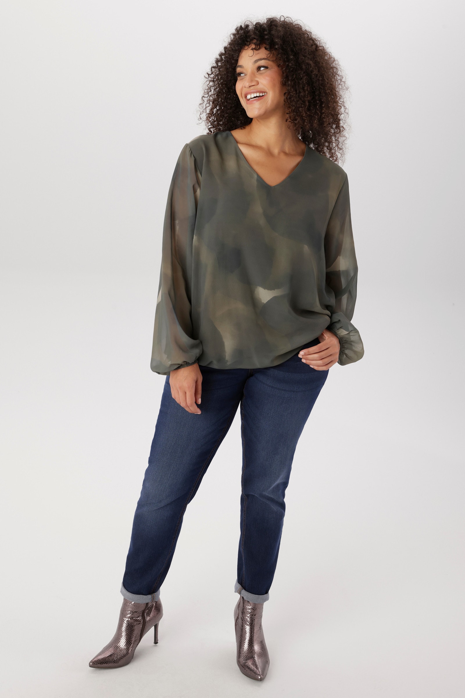 Aniston PLUS Schlupfbluse - grün-khaki